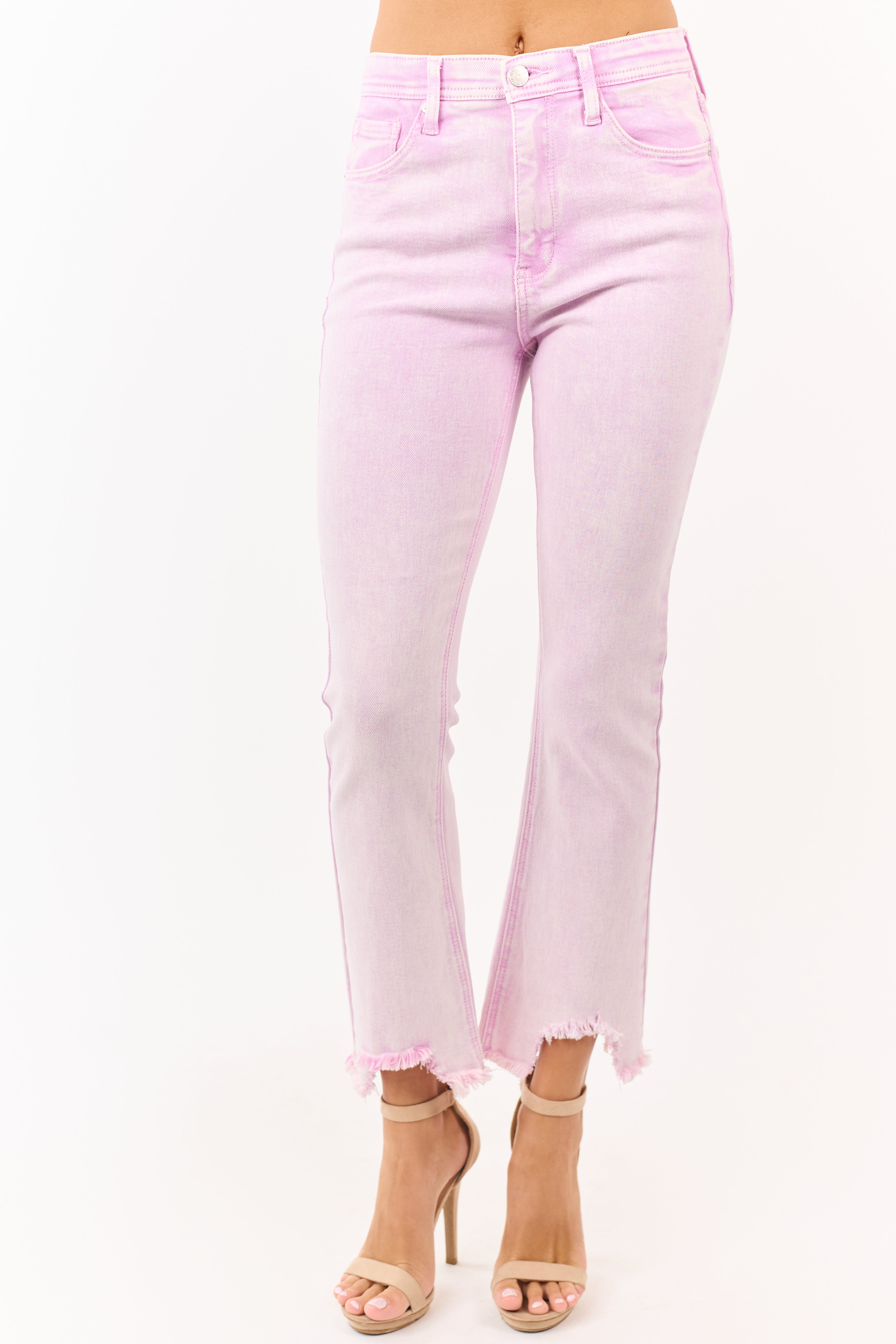 Saige Baby Pink Tummy Control Stretchy Flare Jeans | Lime Lush