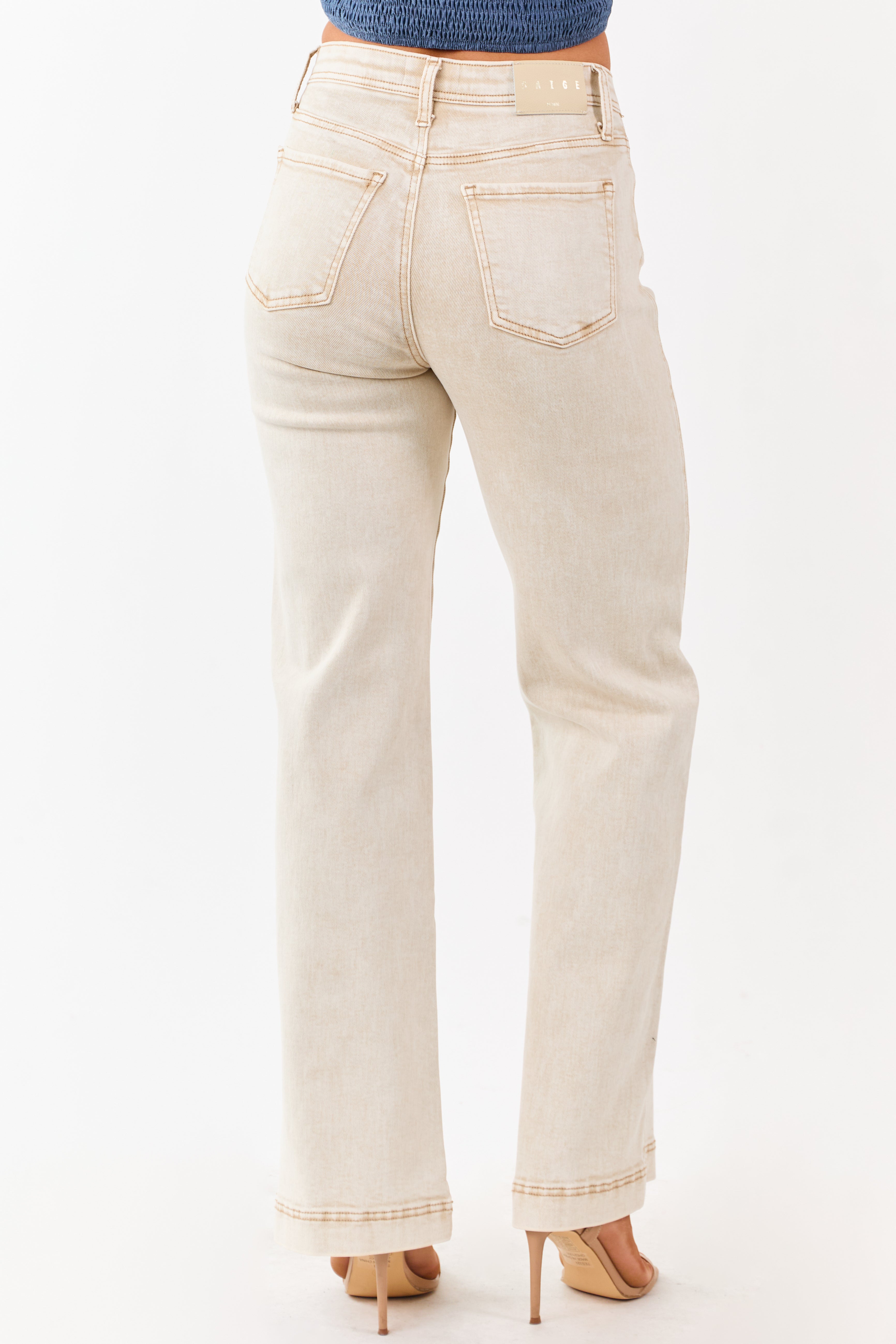 Saige Beige Tummy Control Straight Stretchy Jeans