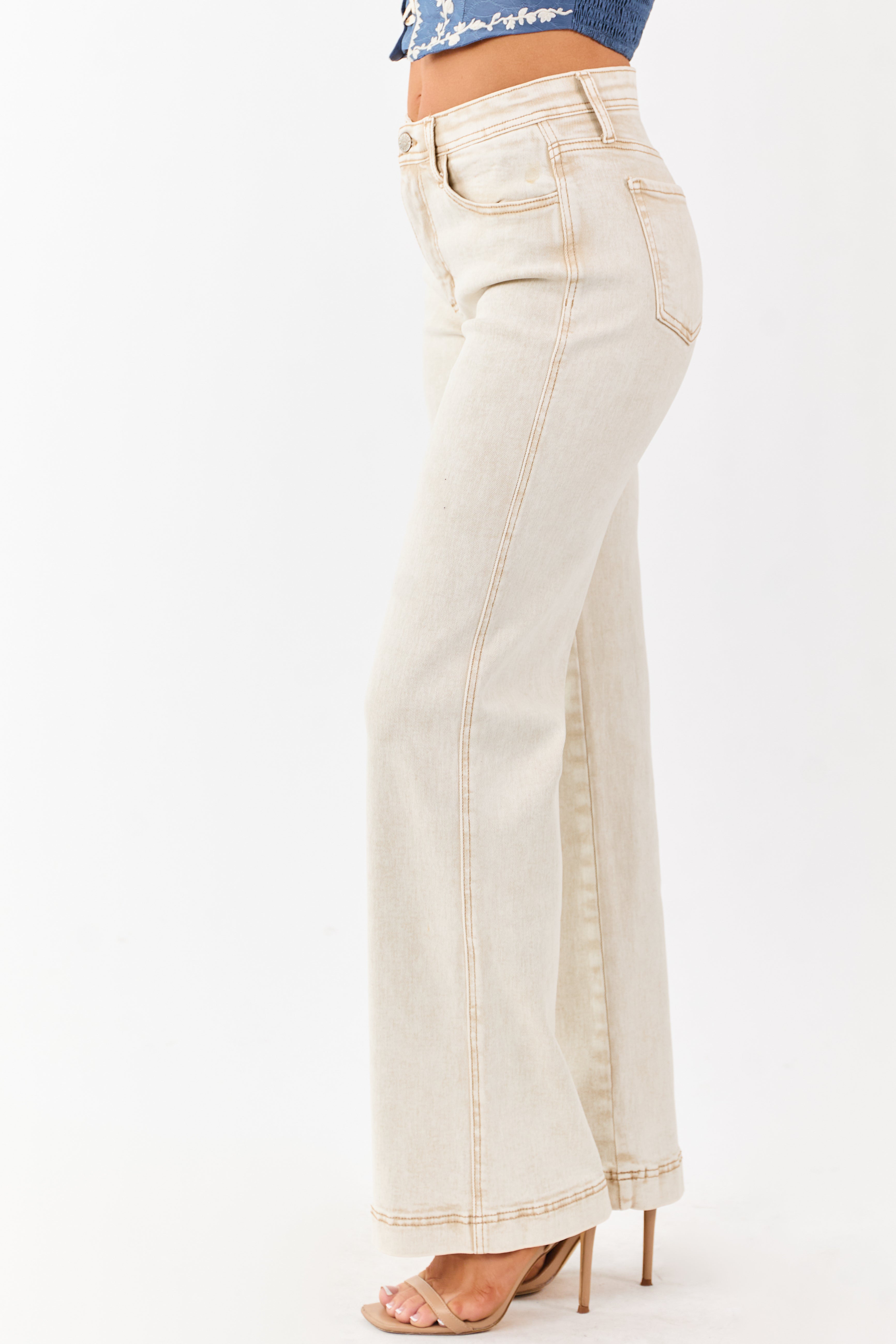 Saige Beige Tummy Control Straight Stretchy Jeans