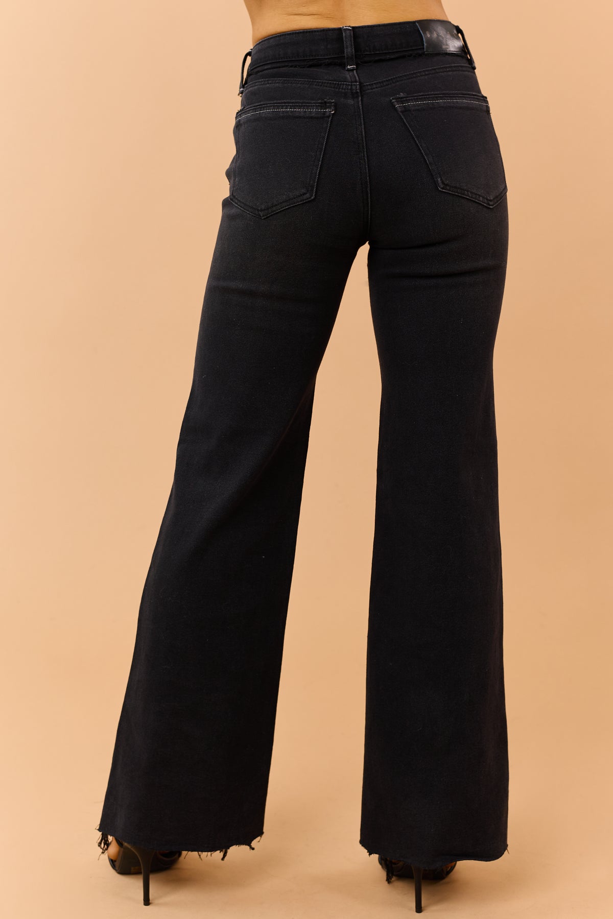 Saige Black Washed Tummy Control Relaxed Flare Jeans