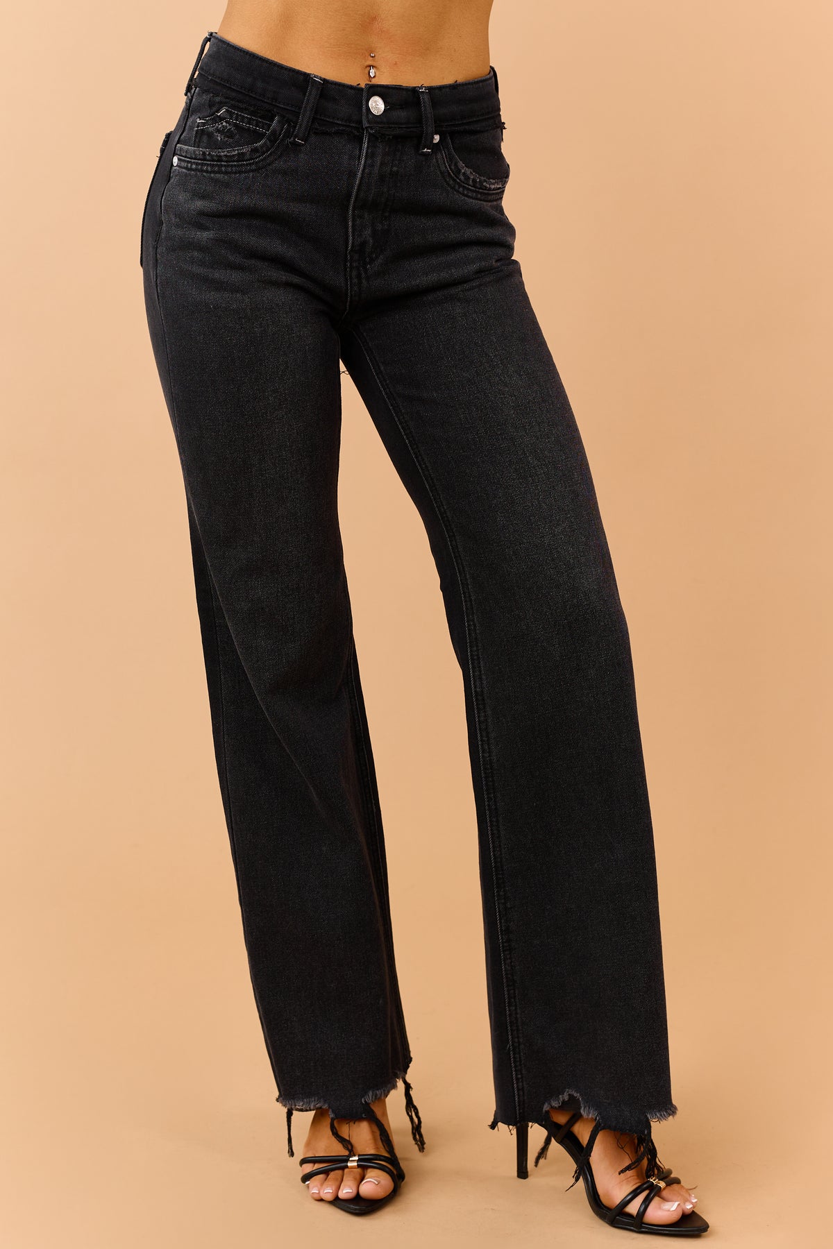 Saige Black Washed Tummy Control Relaxed Flare Jeans