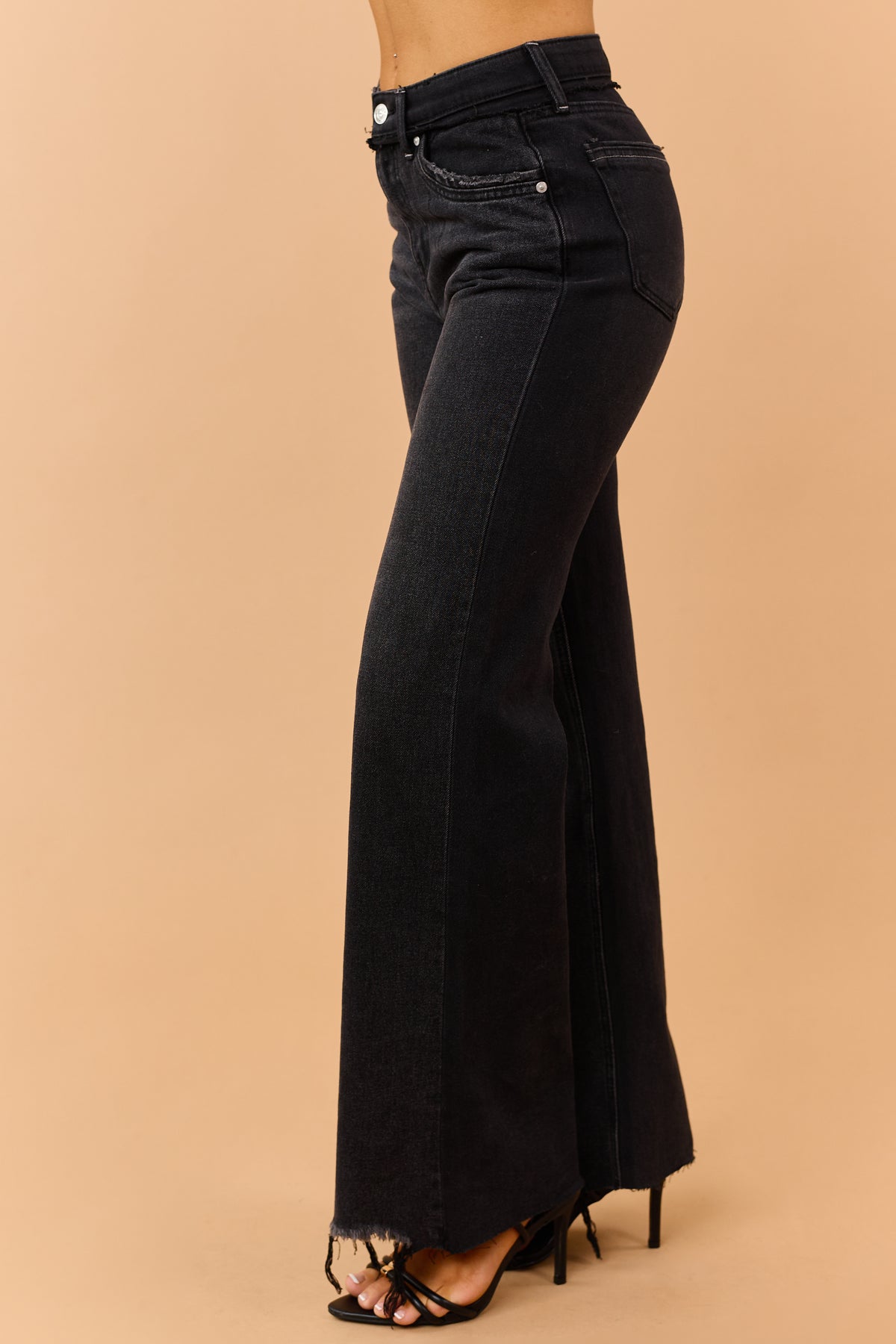 Saige Black Washed Tummy Control Relaxed Flare Jeans