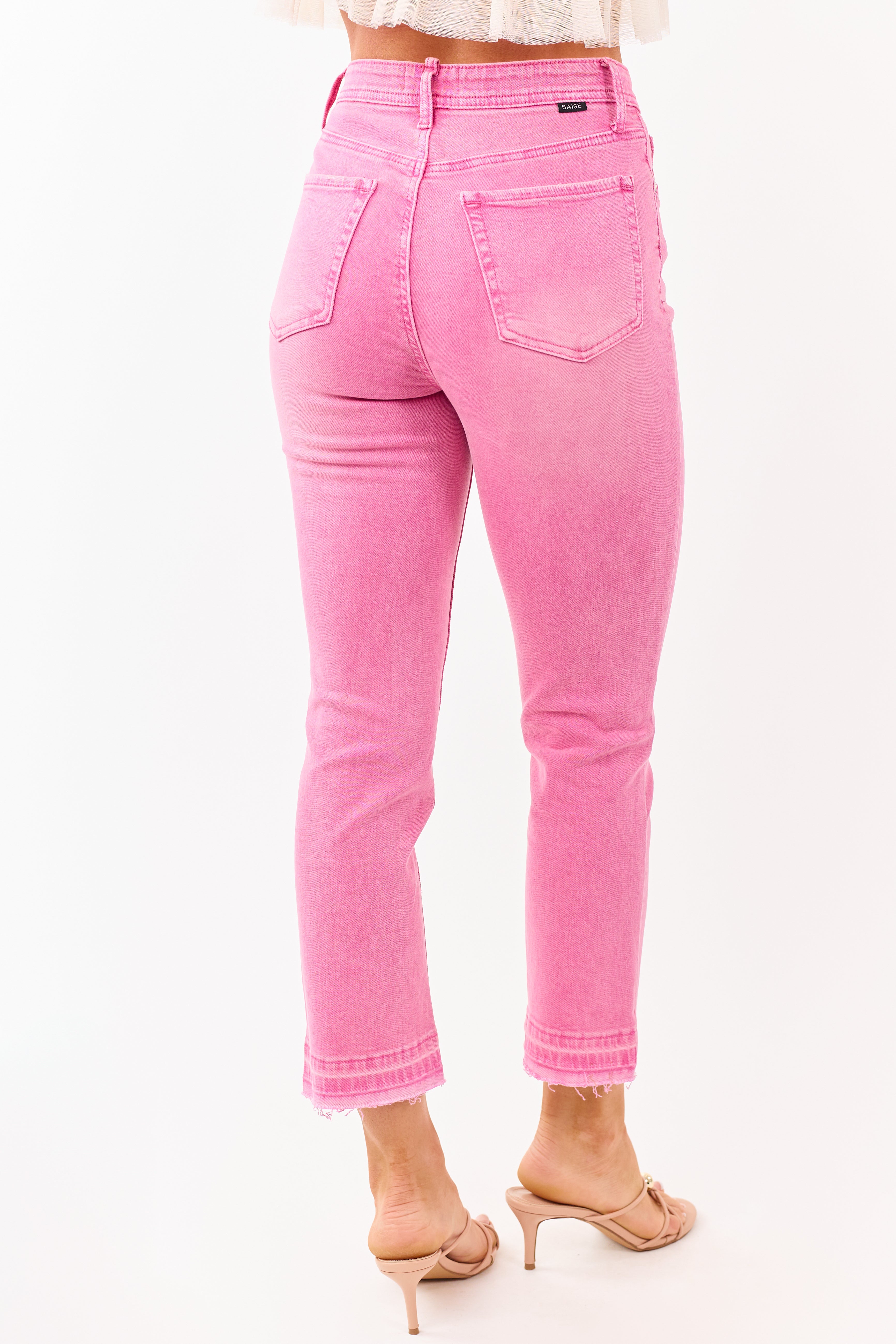 Saige Bubblegum Tummy Control Crop Kick Flare Jeans