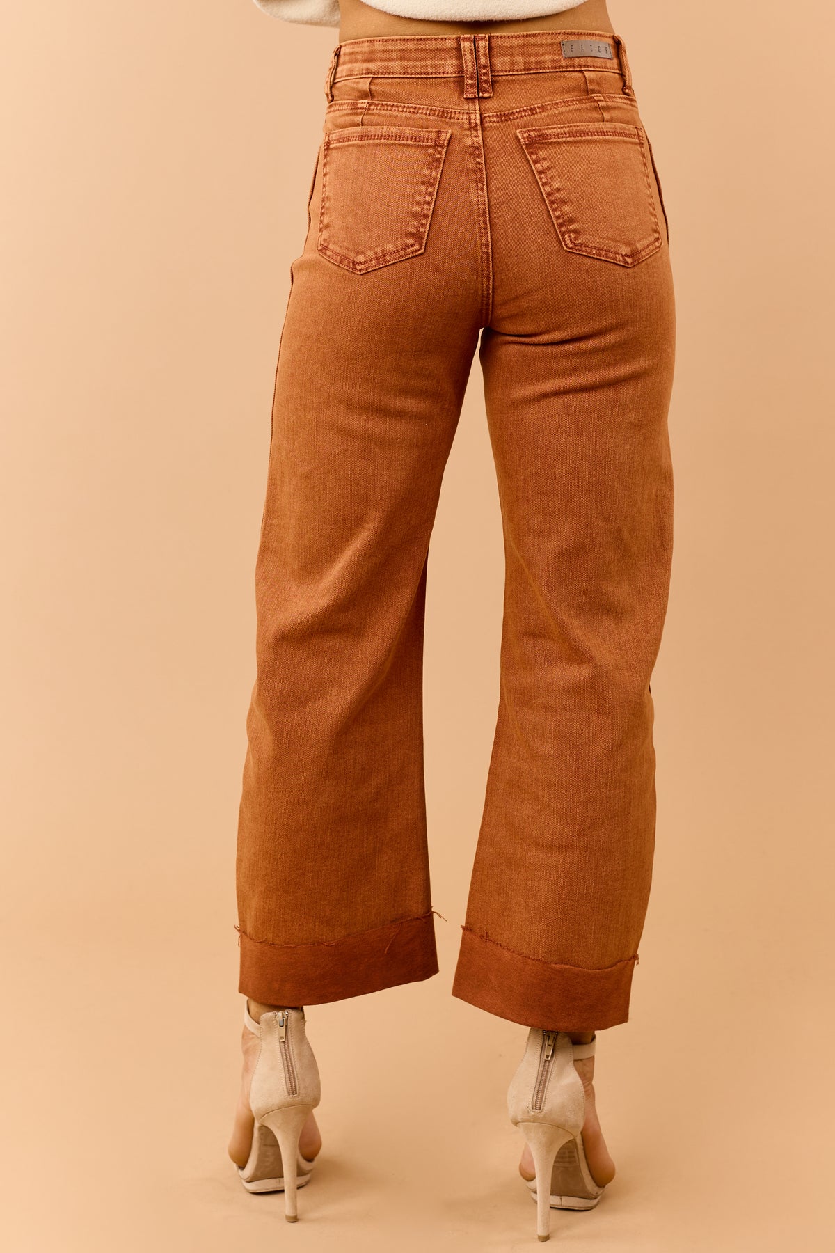 Saige Burnt Orange Tummy Control Cuffed Straight Jeans