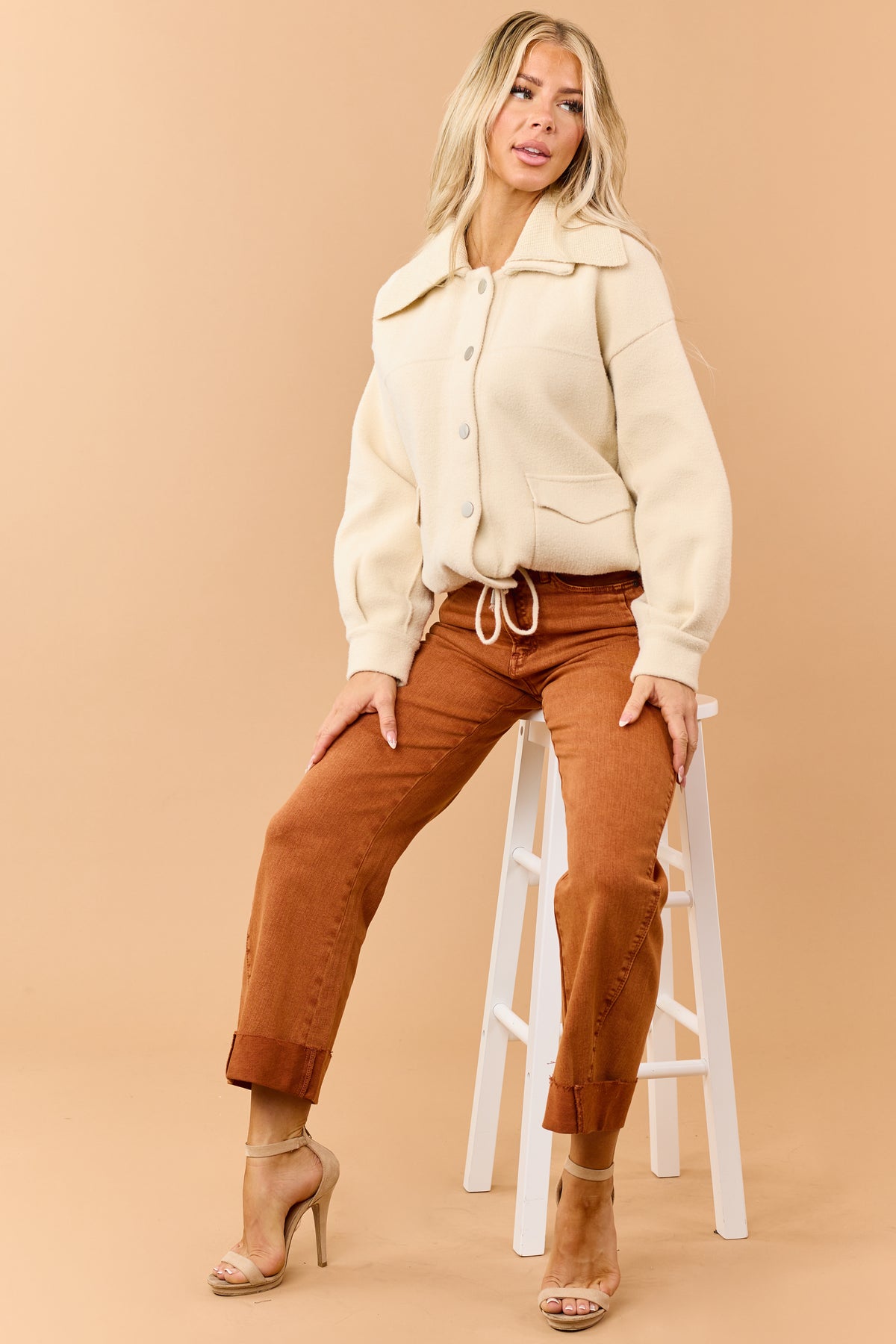 Saige Burnt Orange Tummy Control Cuffed Straight Jeans