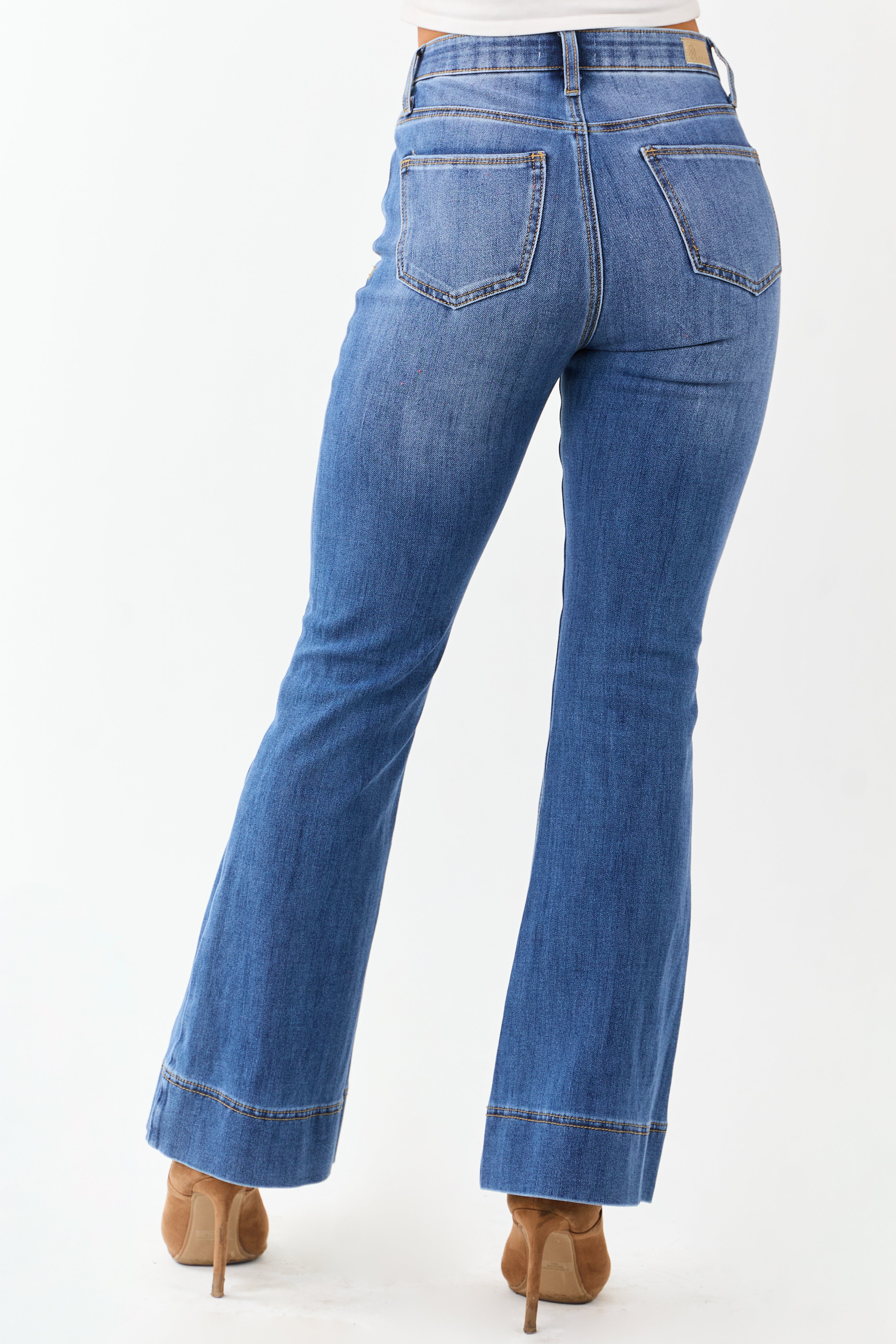 Saige Button Fly Tummy Control Stretchy Flare Jeans