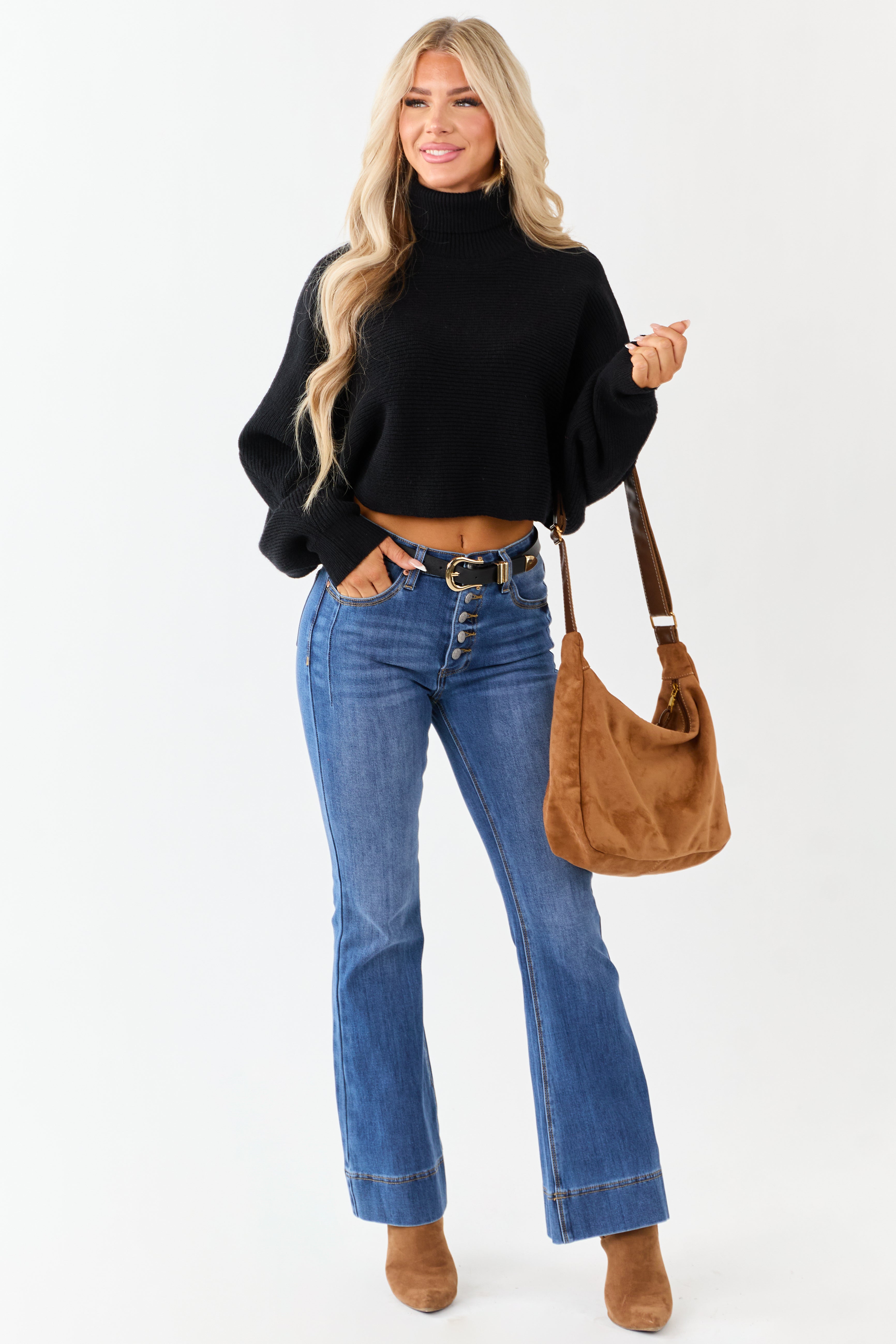Saige Button Fly Tummy Control Stretchy Flare Jeans