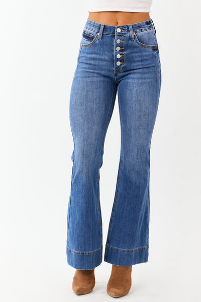 Saige Button Fly Tummy Control Stretchy Flare Jeans