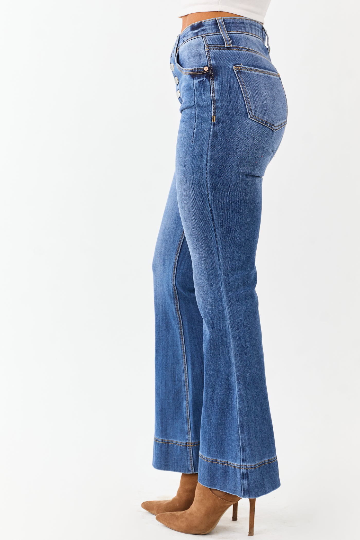 Saige Button Fly Tummy Control Stretchy Flare Jeans