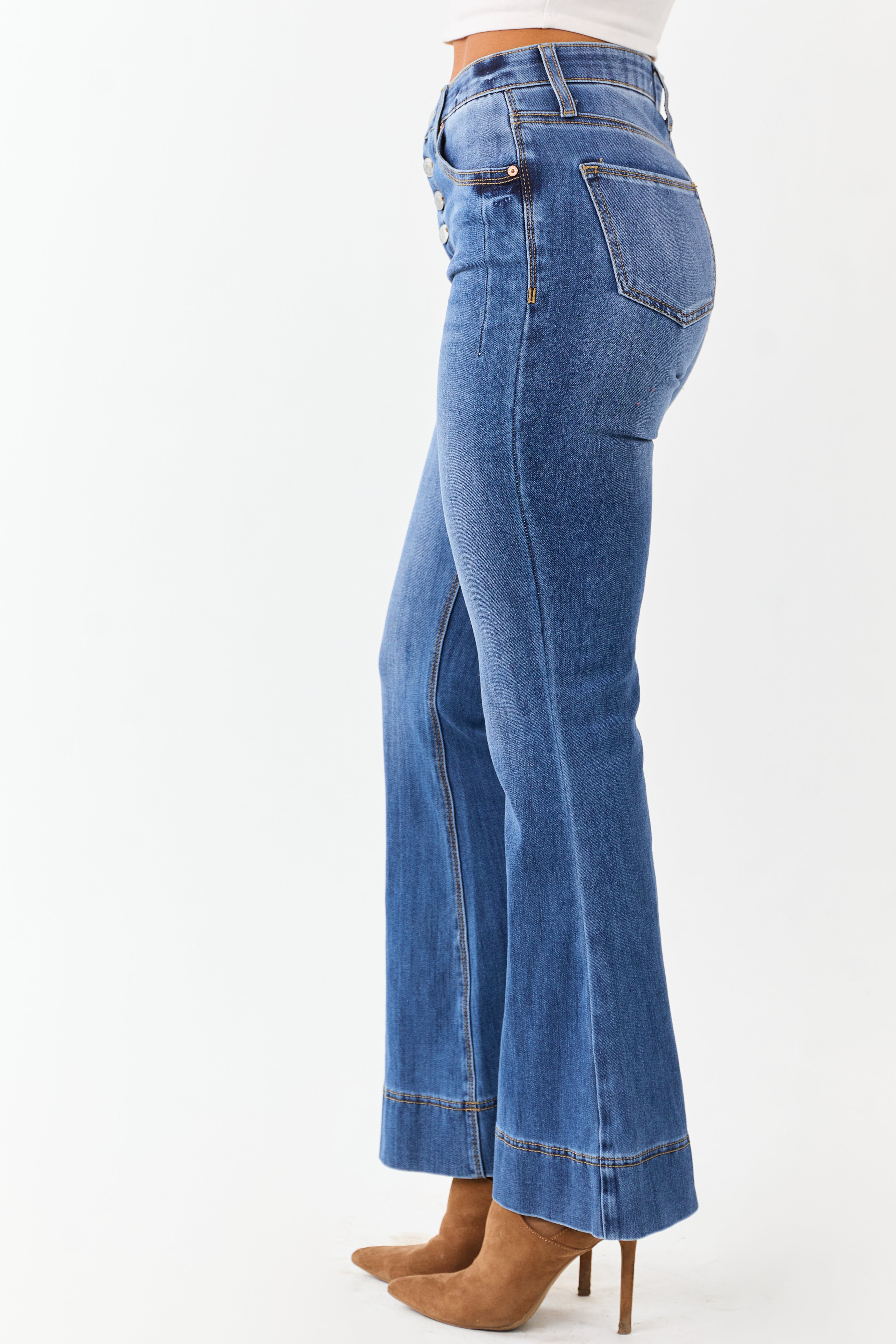 Saige Button Fly Tummy Control Stretchy Flare Jeans