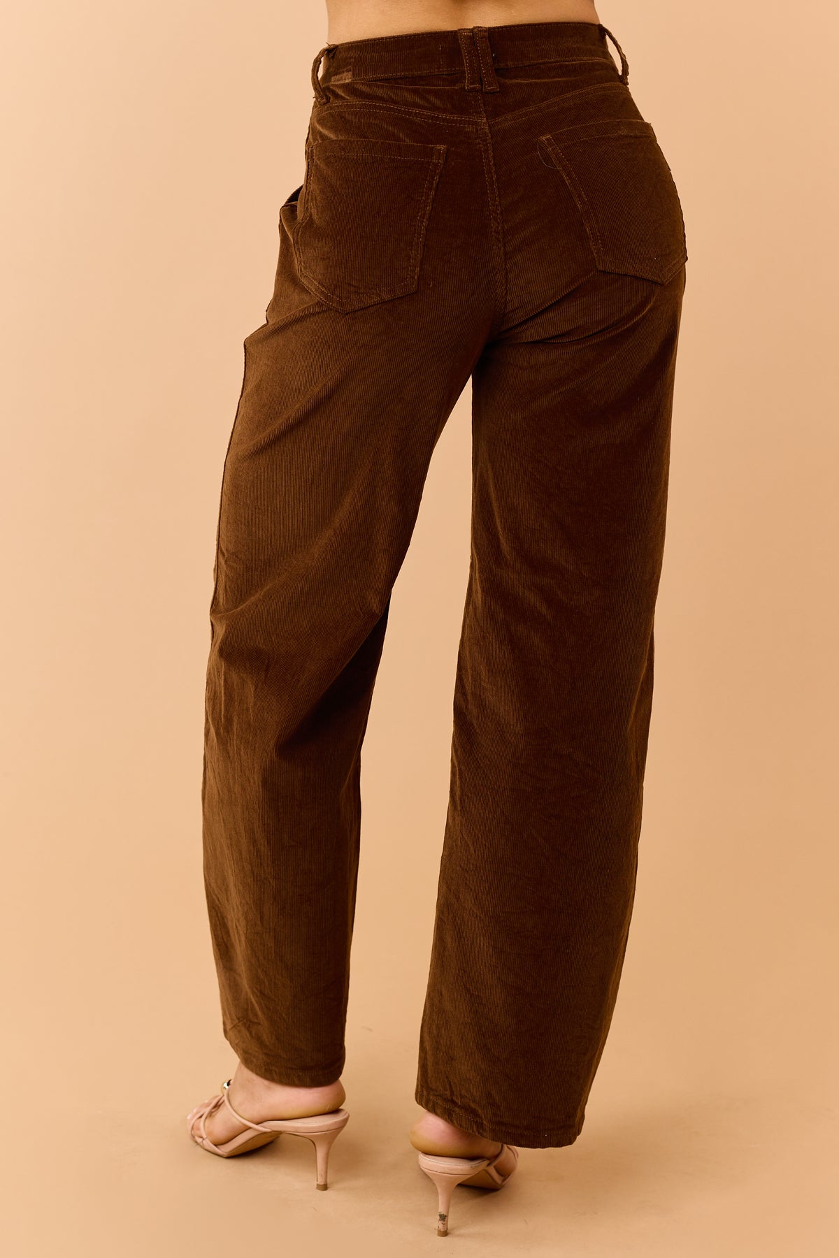 Saige Chocolate Corduroy Tummy Control Barrel Jeans