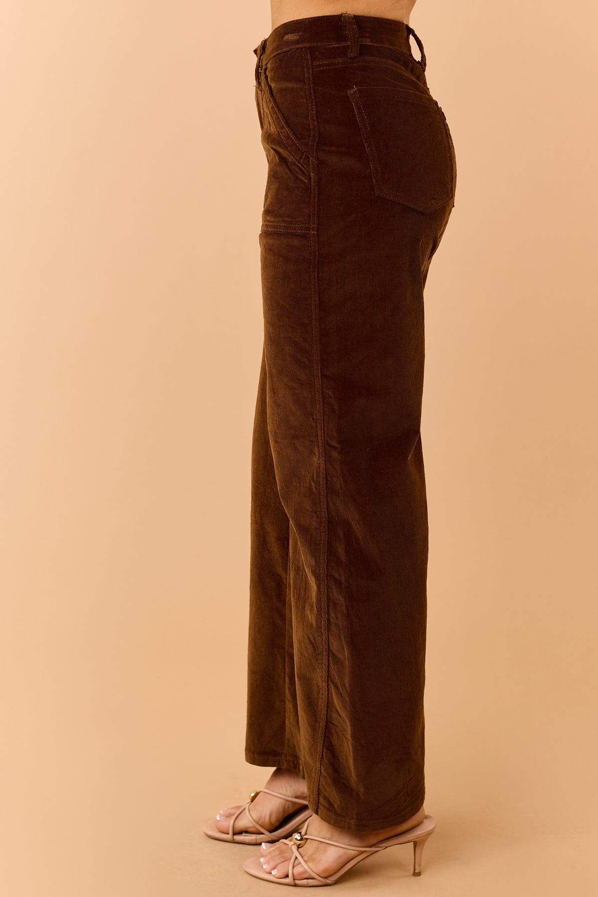 Saige Chocolate Corduroy Tummy Control Barrel Jeans