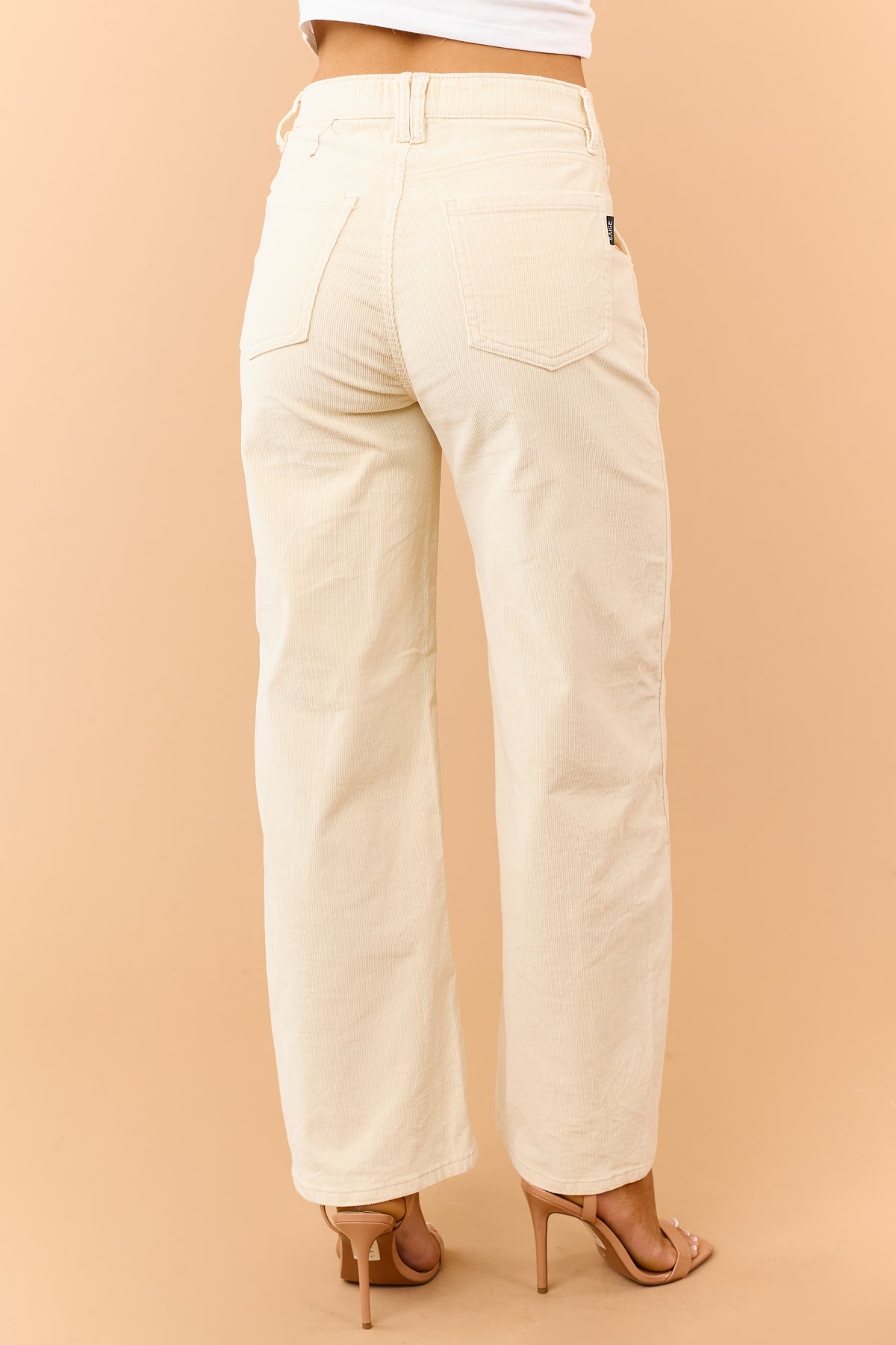 Saige Cream Corduroy Tummy Control Barrel Jeans