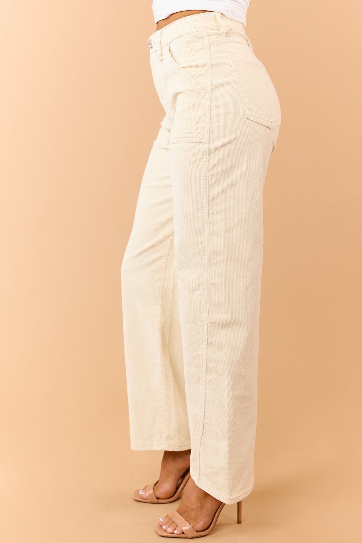 Saige Cream Corduroy Tummy Control Barrel Jeans