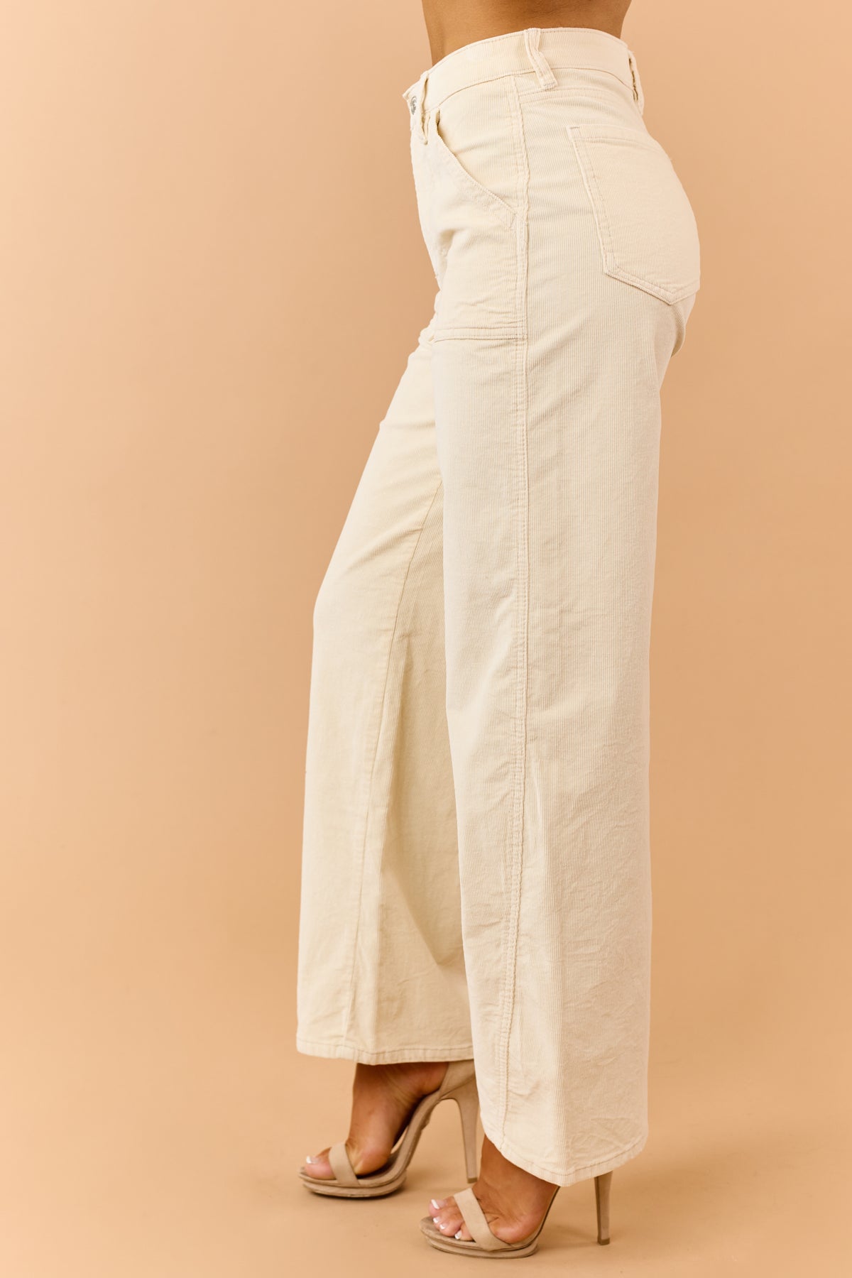 Saige Cream Corduroy Tummy Control Barrel Jeans