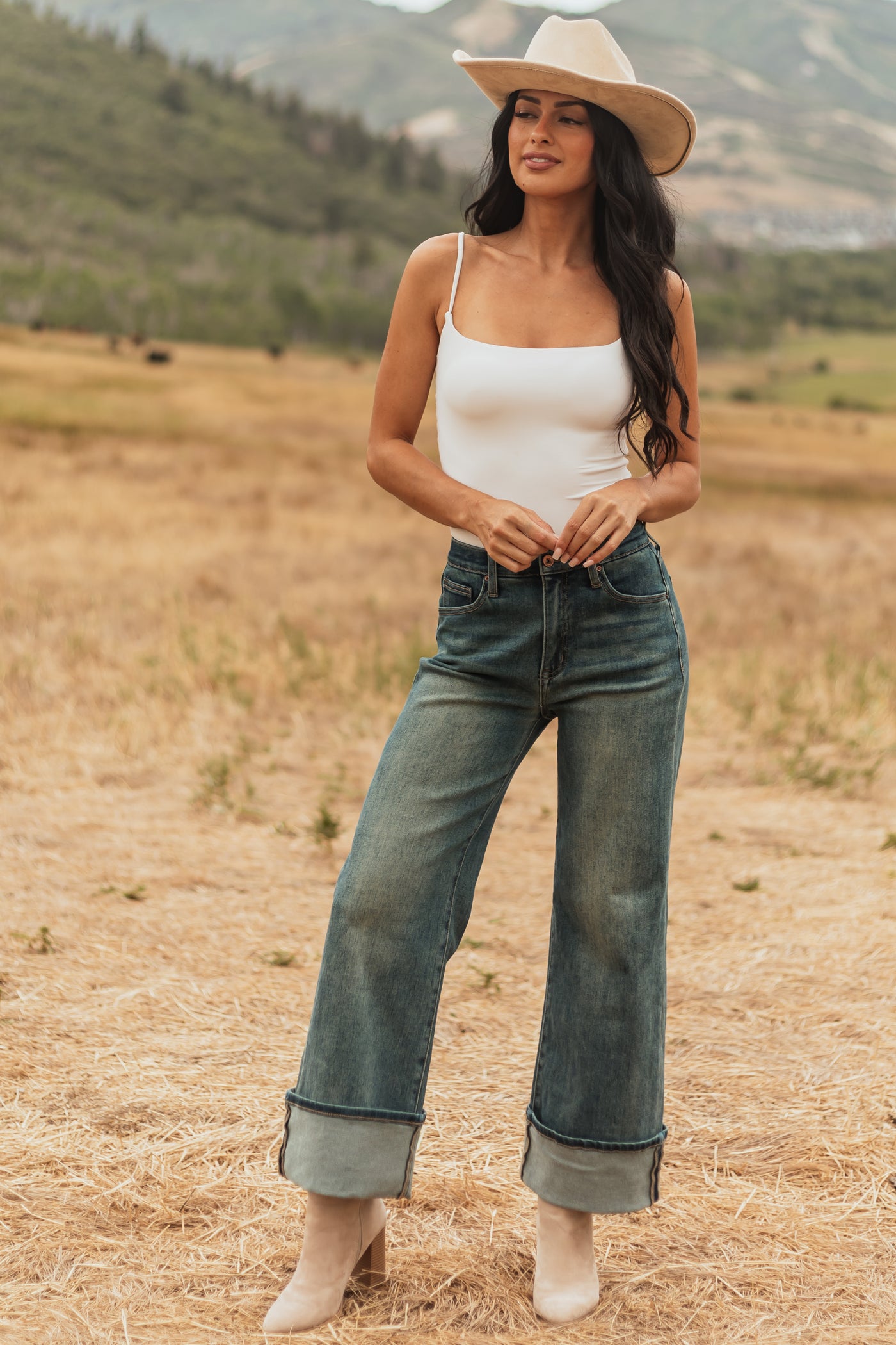 Saige Dark Vintage Tummy Control Stretchy Straight Jeans