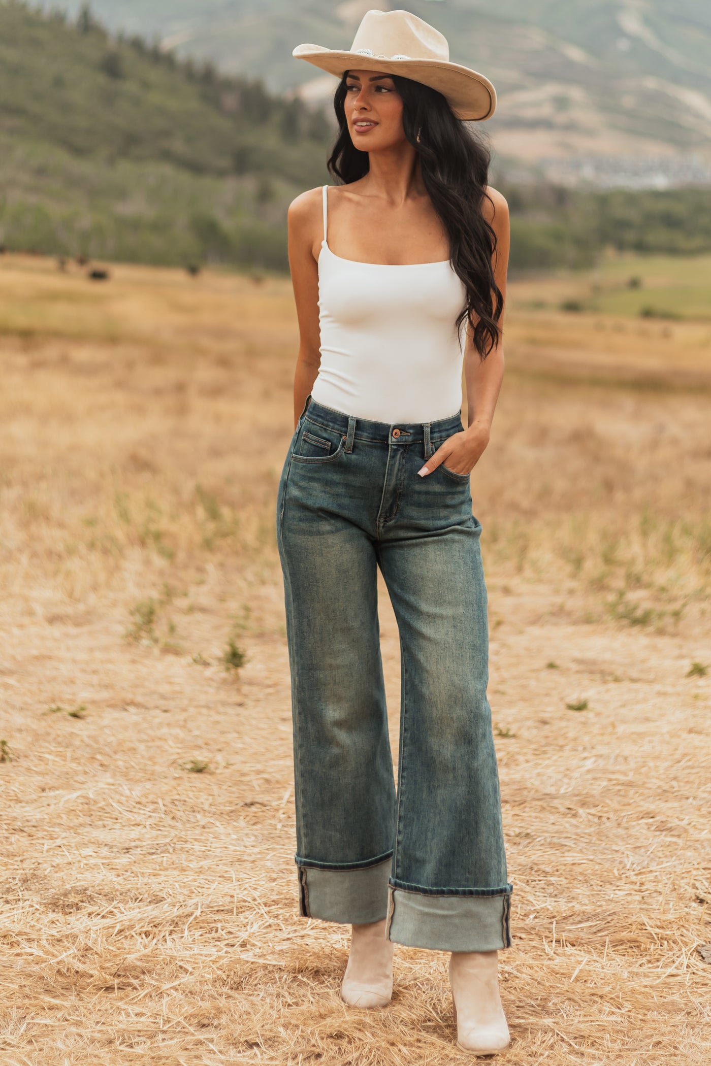 Saige Dark Vintage Tummy Control Stretchy Straight Jeans