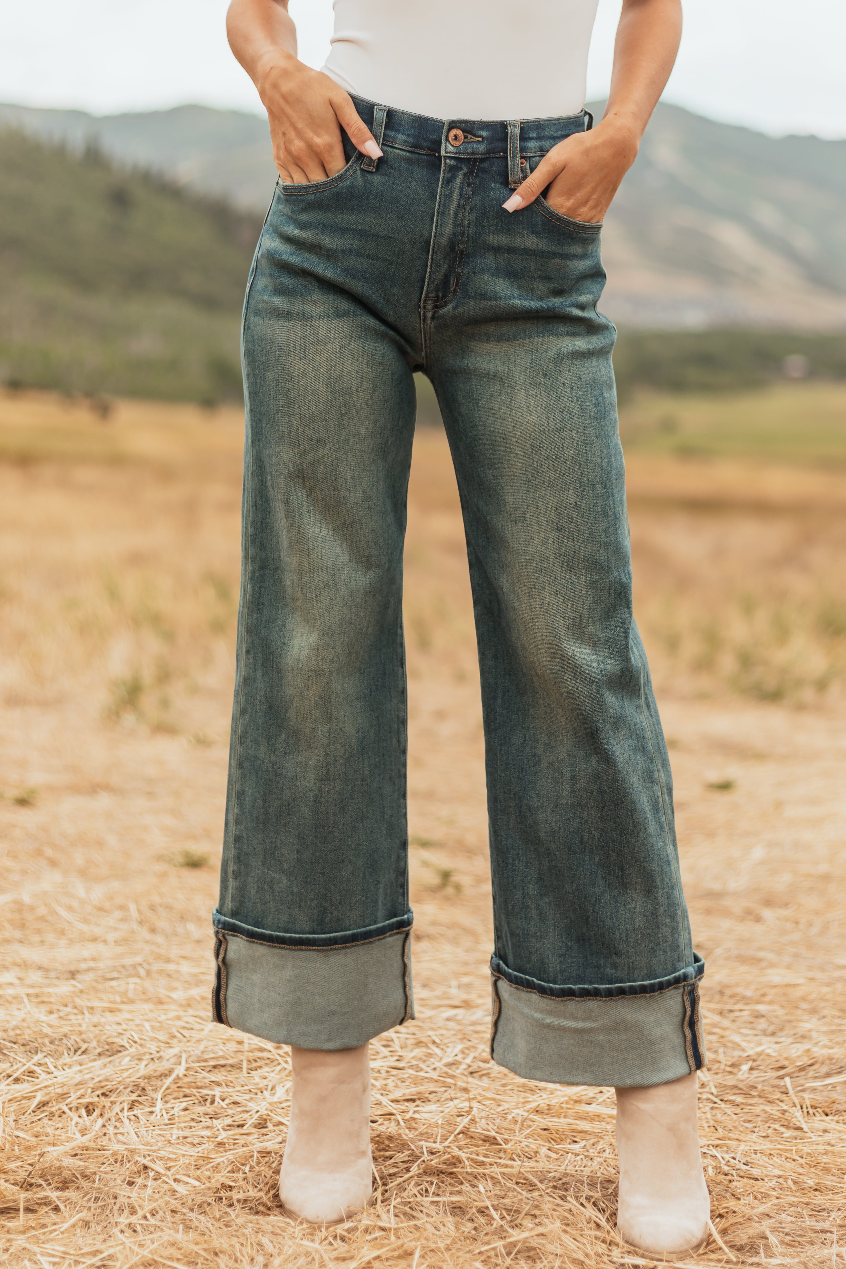 Saige Dark Vintage Tummy Control Stretchy Straight Jeans