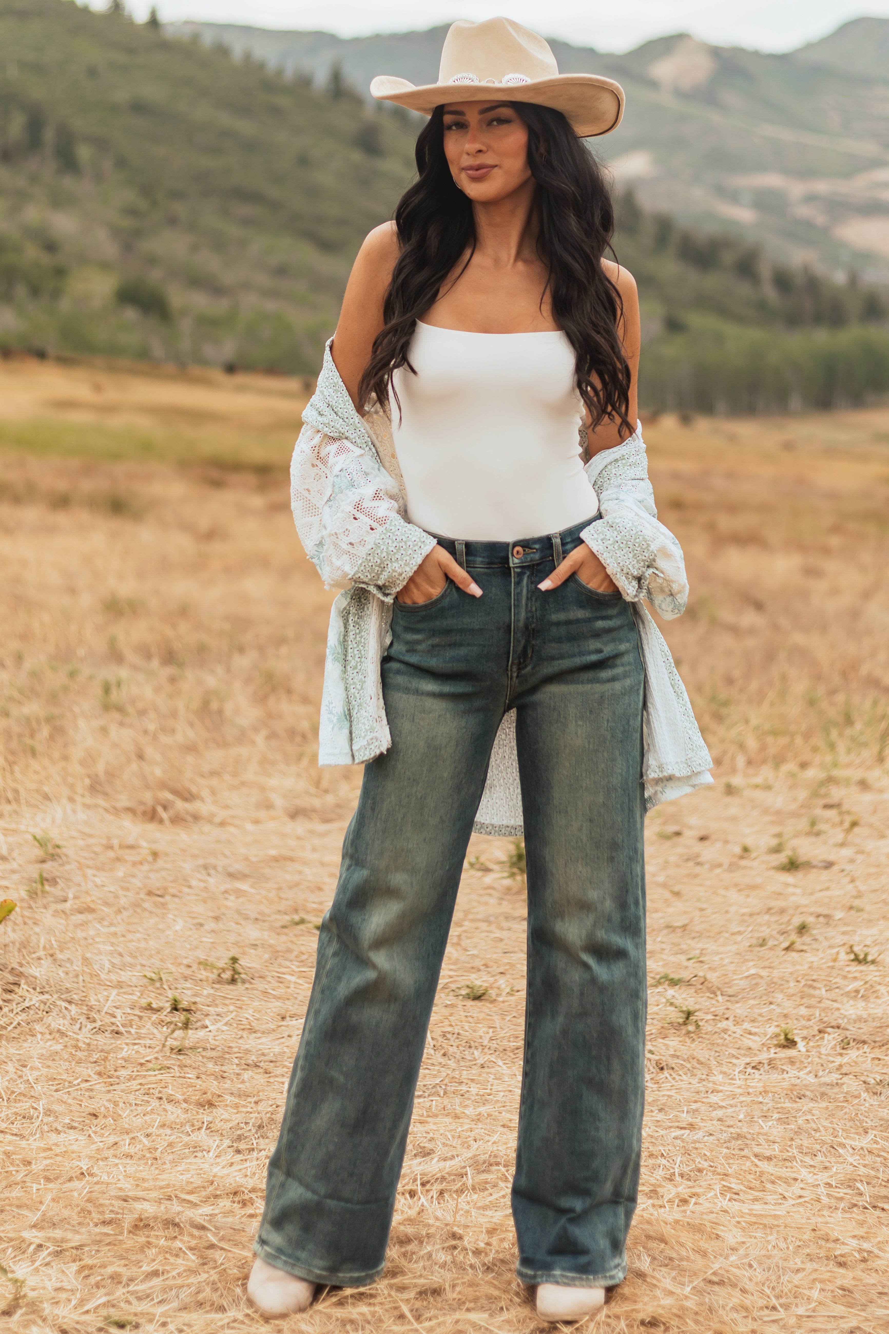 Saige Dark Vintage Tummy Control Stretchy Straight Jeans