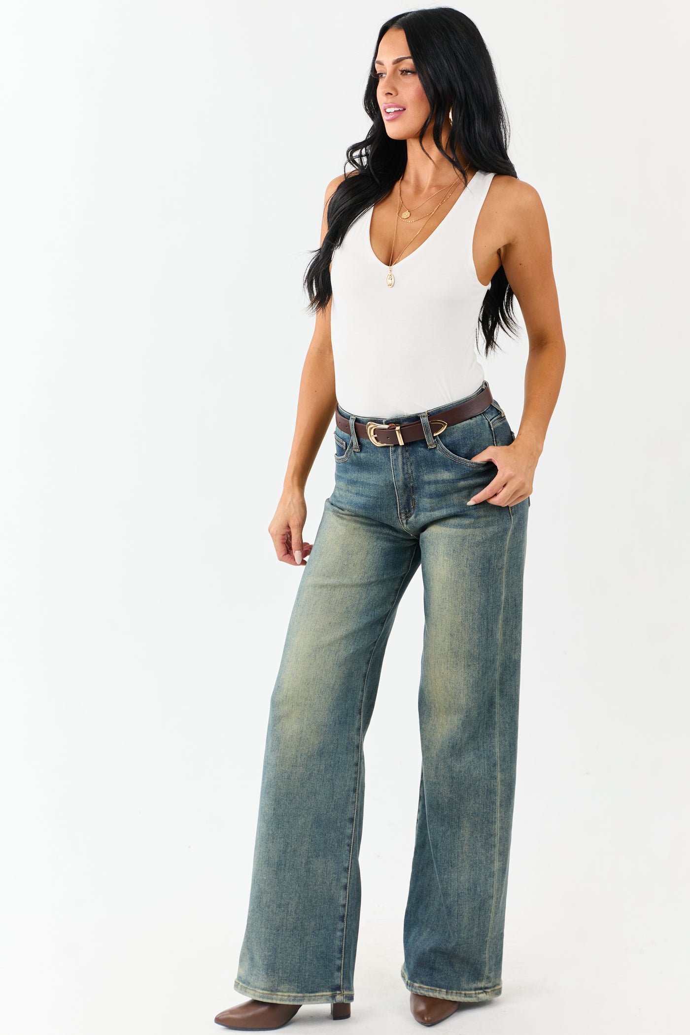 Saige Dark Vintage Tummy Control Stretchy Straight Jeans