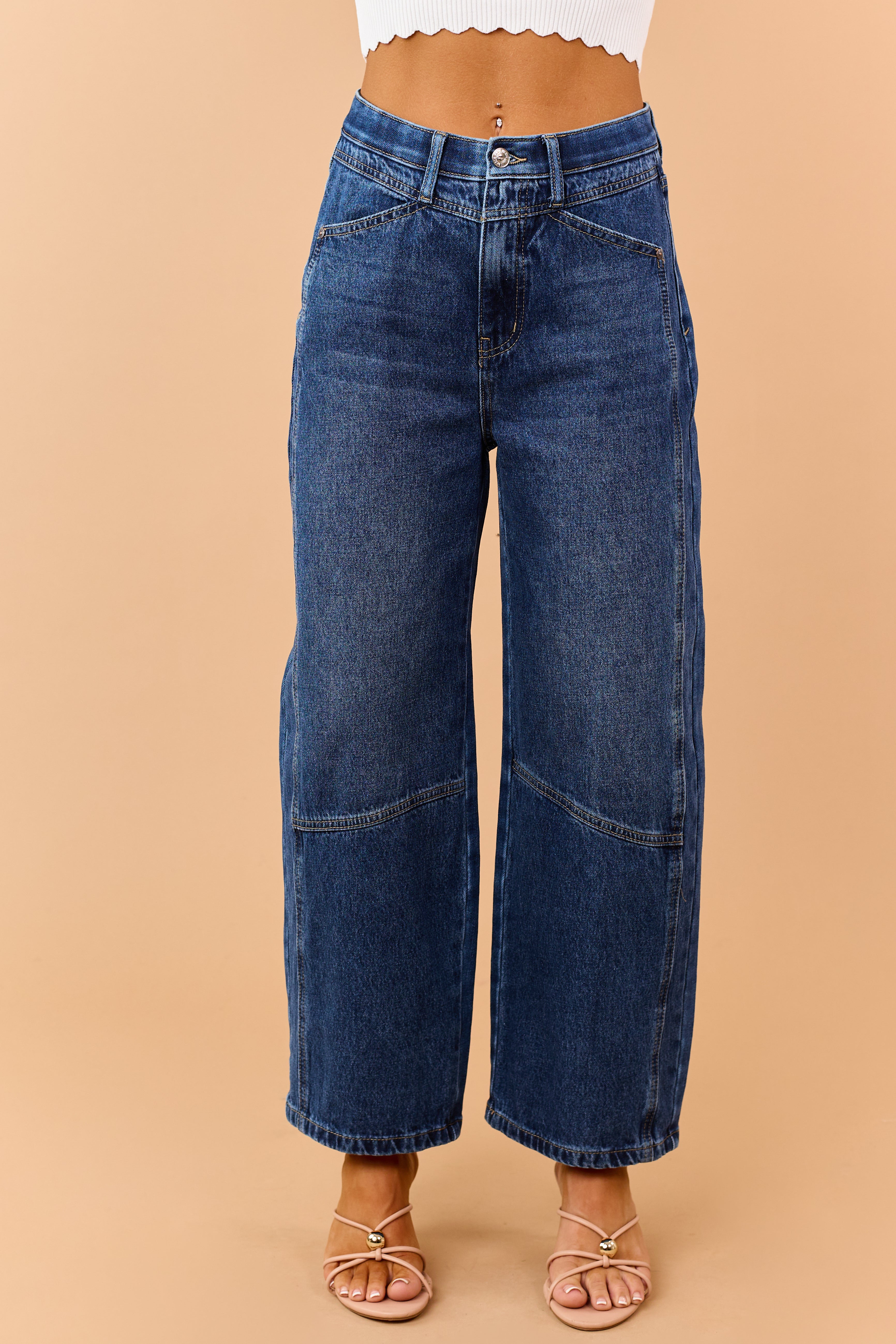 Saige Dark Wash Tummy Control Barrel Jeans