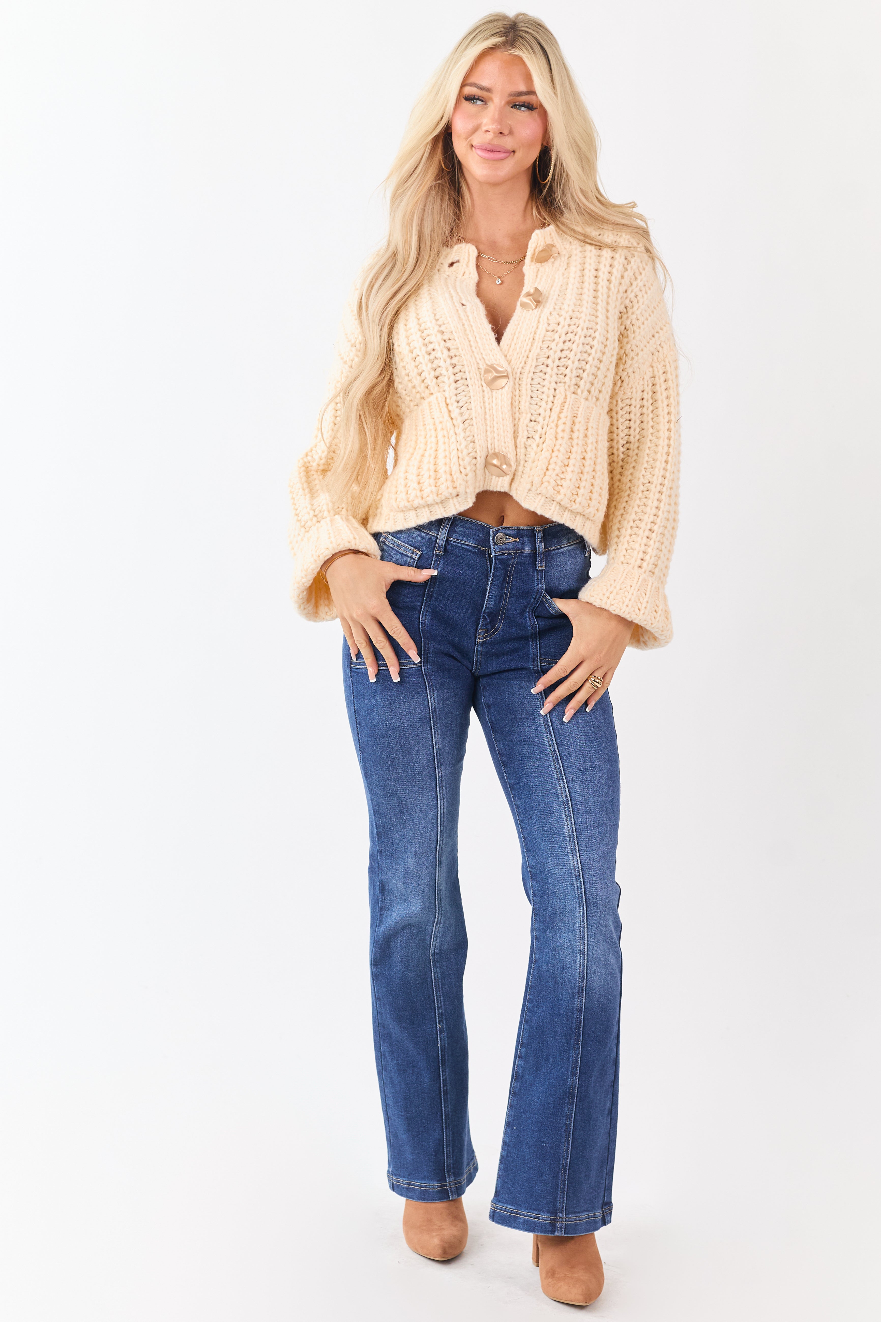 Saige Dark Wash Tummy Control Stretchy Bootcut Jeans