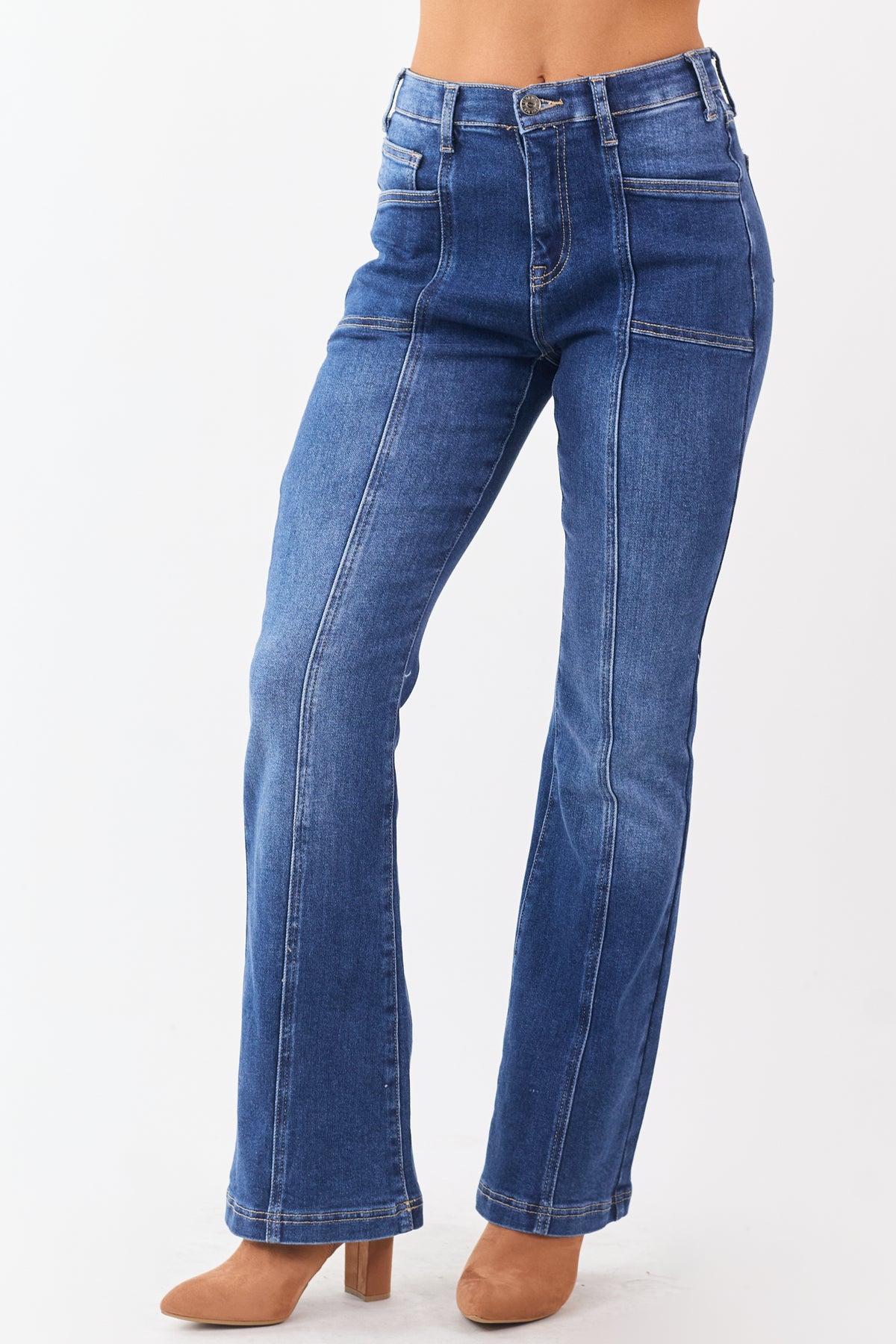 Saige Dark Wash Tummy Control Stretchy Bootcut Jeans | Lime Lush Boutique