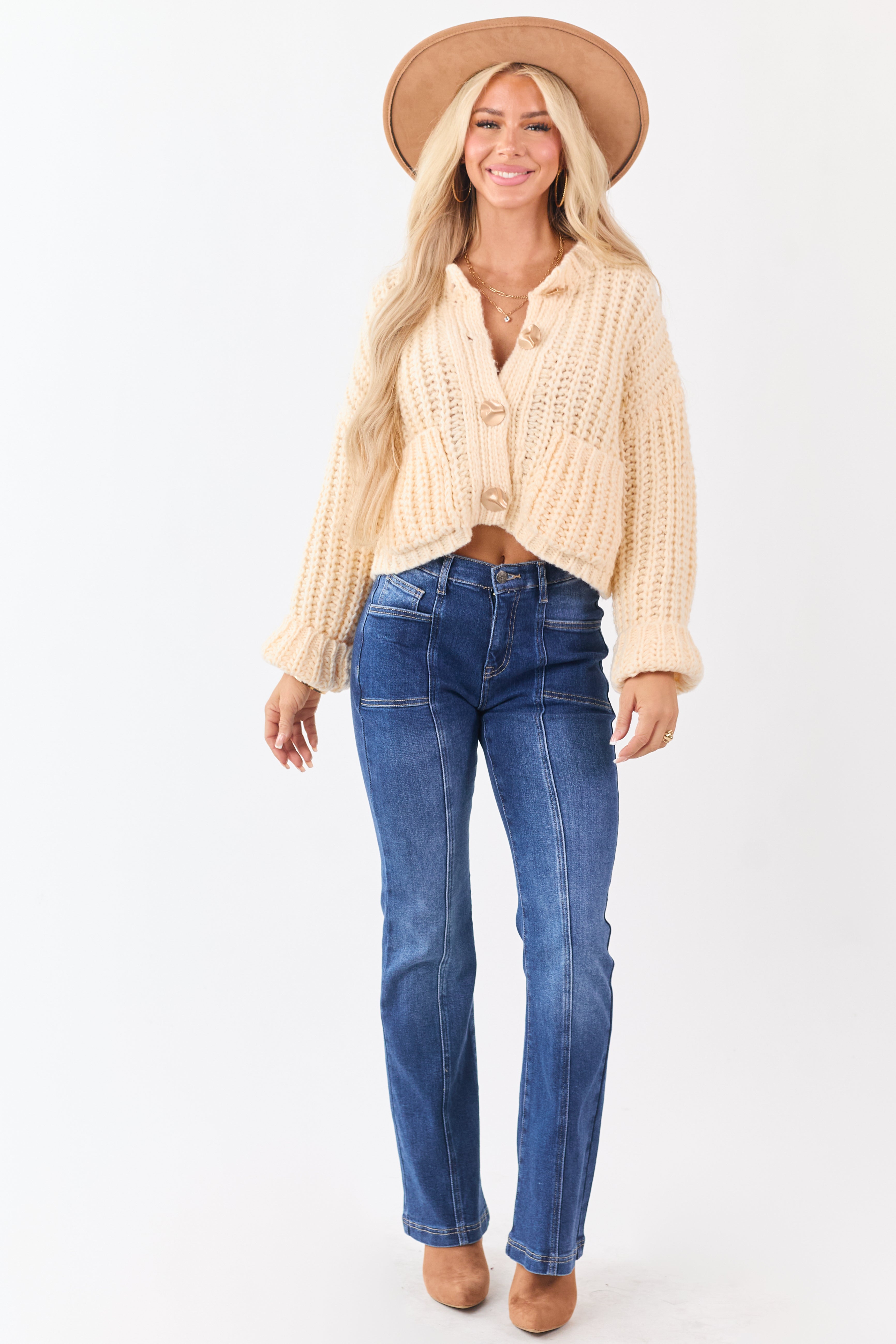 Saige Dark Wash Tummy Control Stretchy Bootcut Jeans