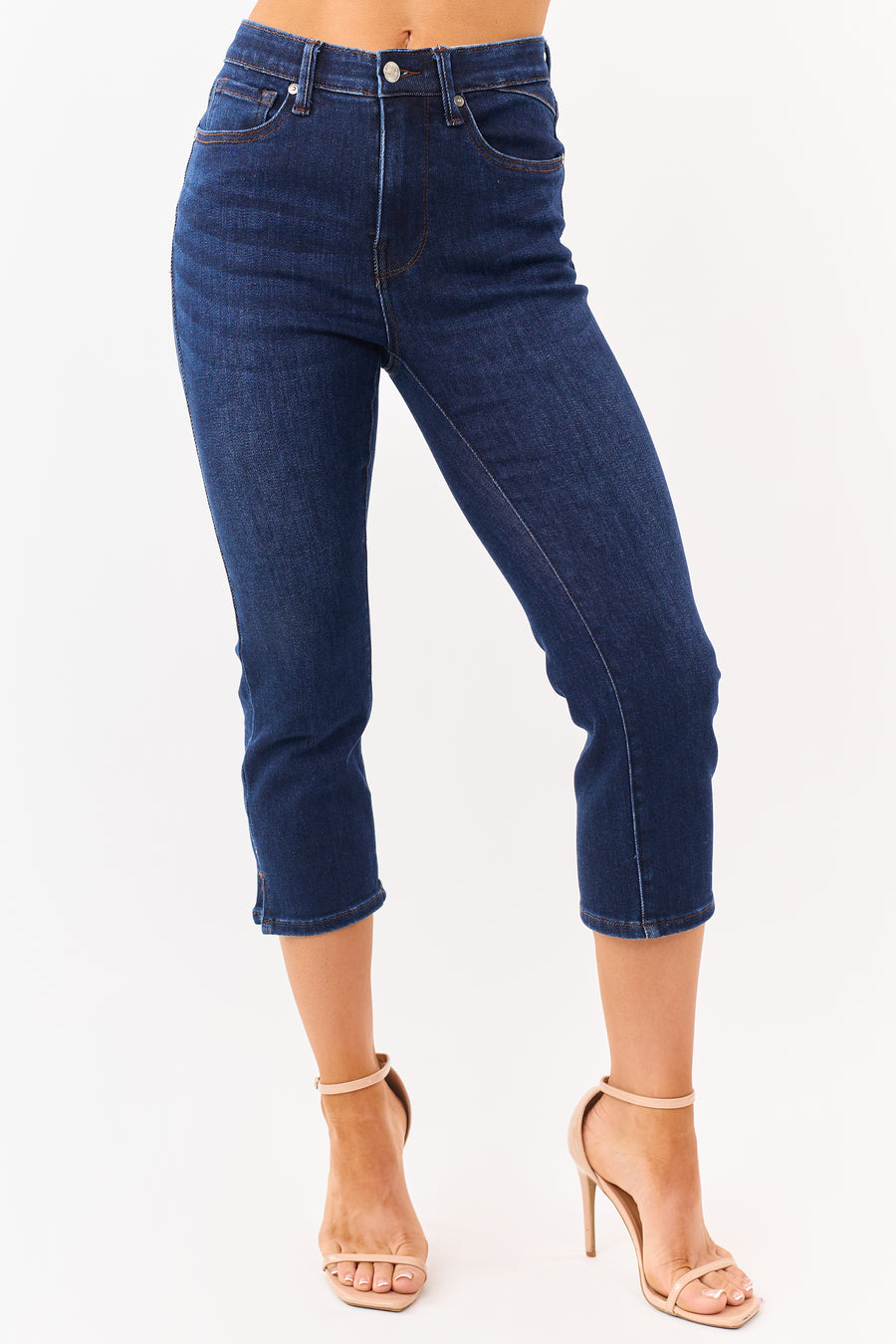 Saige Dark Wash Tummy Control Stretchy Capri Jeans