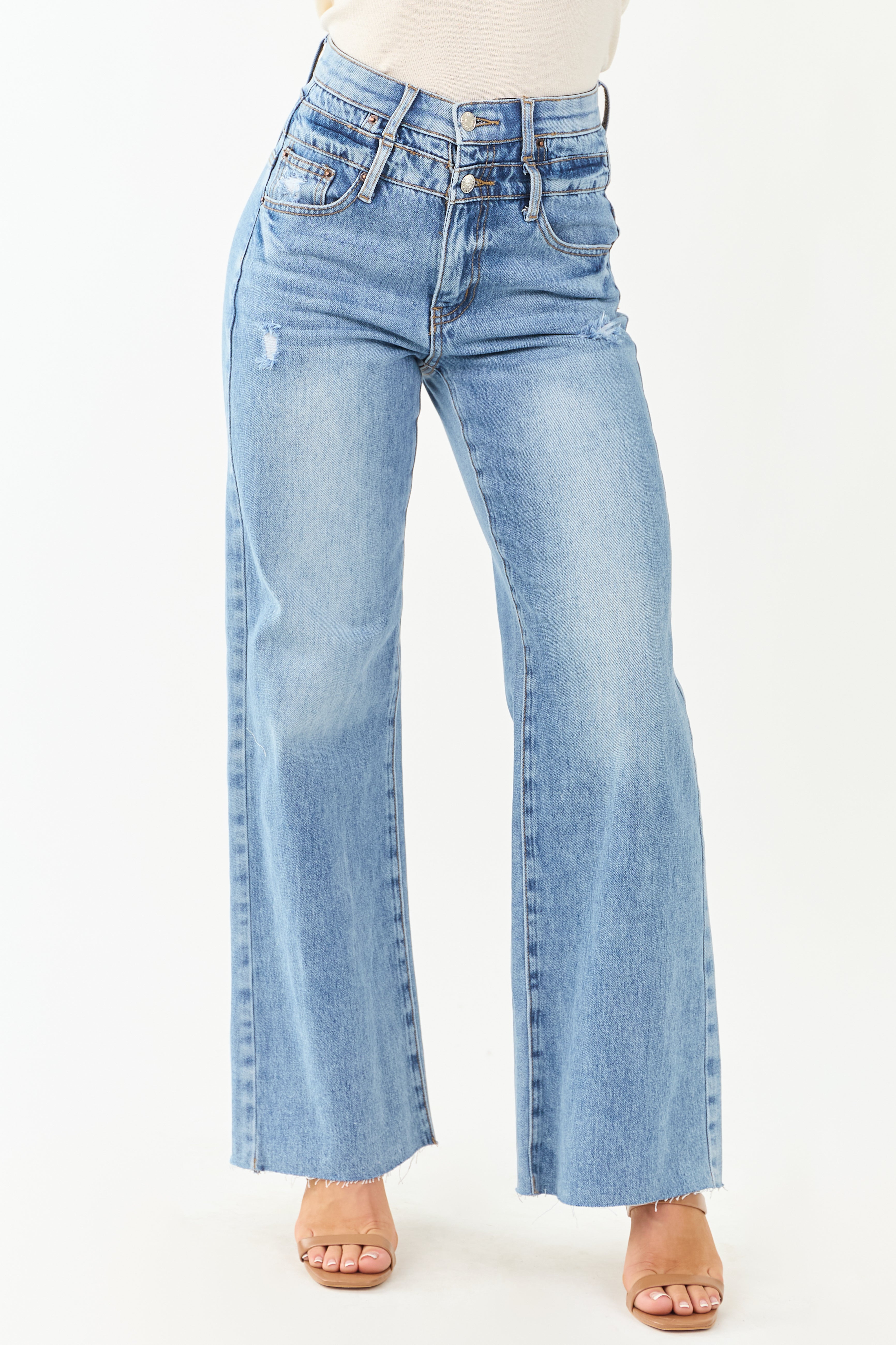 【関税＆送料込み】ChloAC Straight Jeans High Waisted Medium Wash Relaxed Straight Cargo Jeans | Express