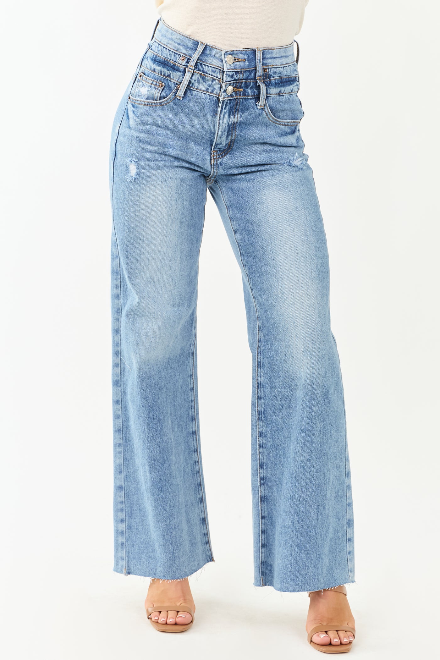 Saige Double Waist Tummy Control Straight Jeans