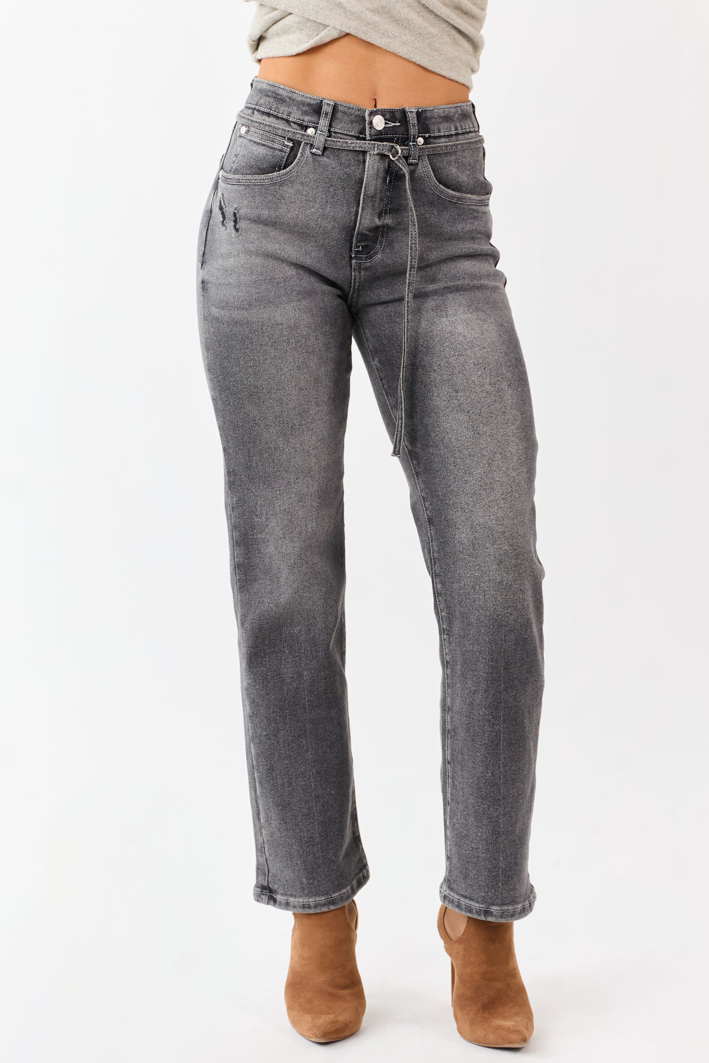 Saige Graphite Tummy Control Stretchy Straight Jeans