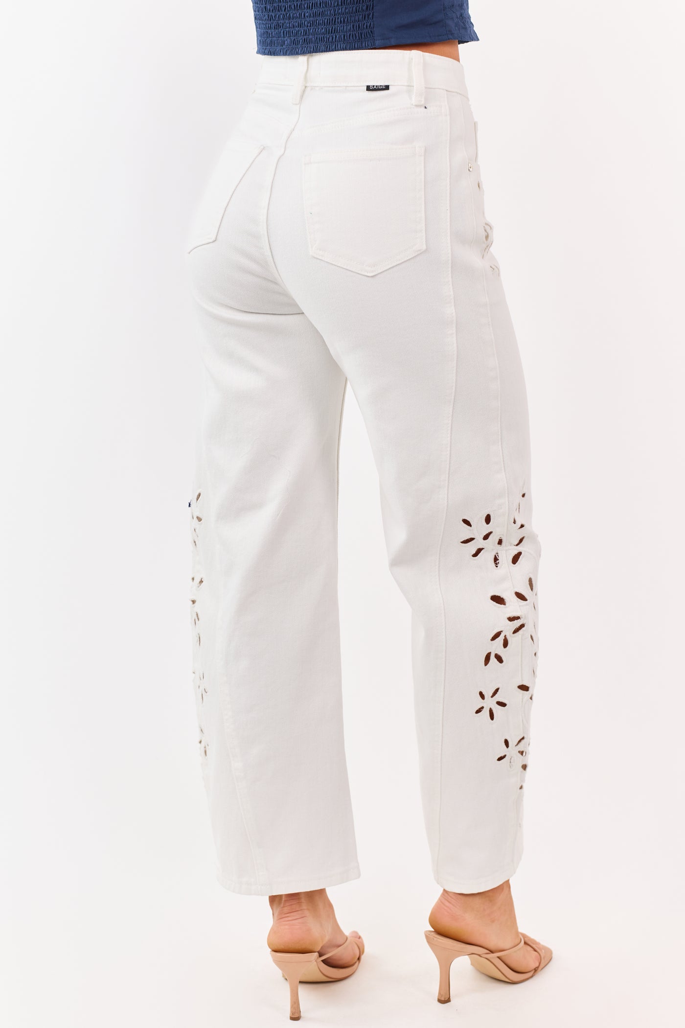 Saige Ivory Embroidered Tummy Control Barrel Jeans