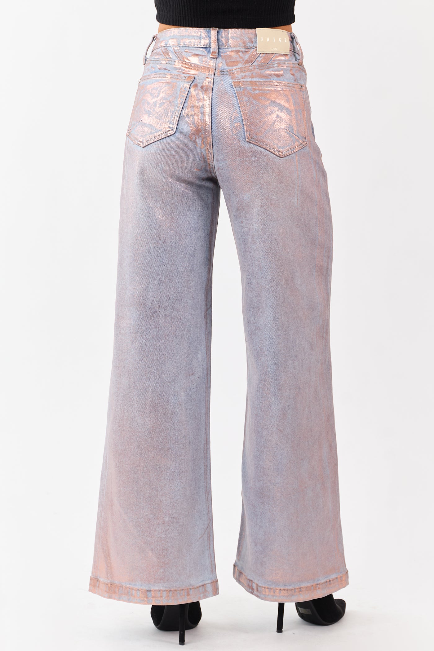 Saige Pink Metallic Wide Stretchy Tummy Control Jeans