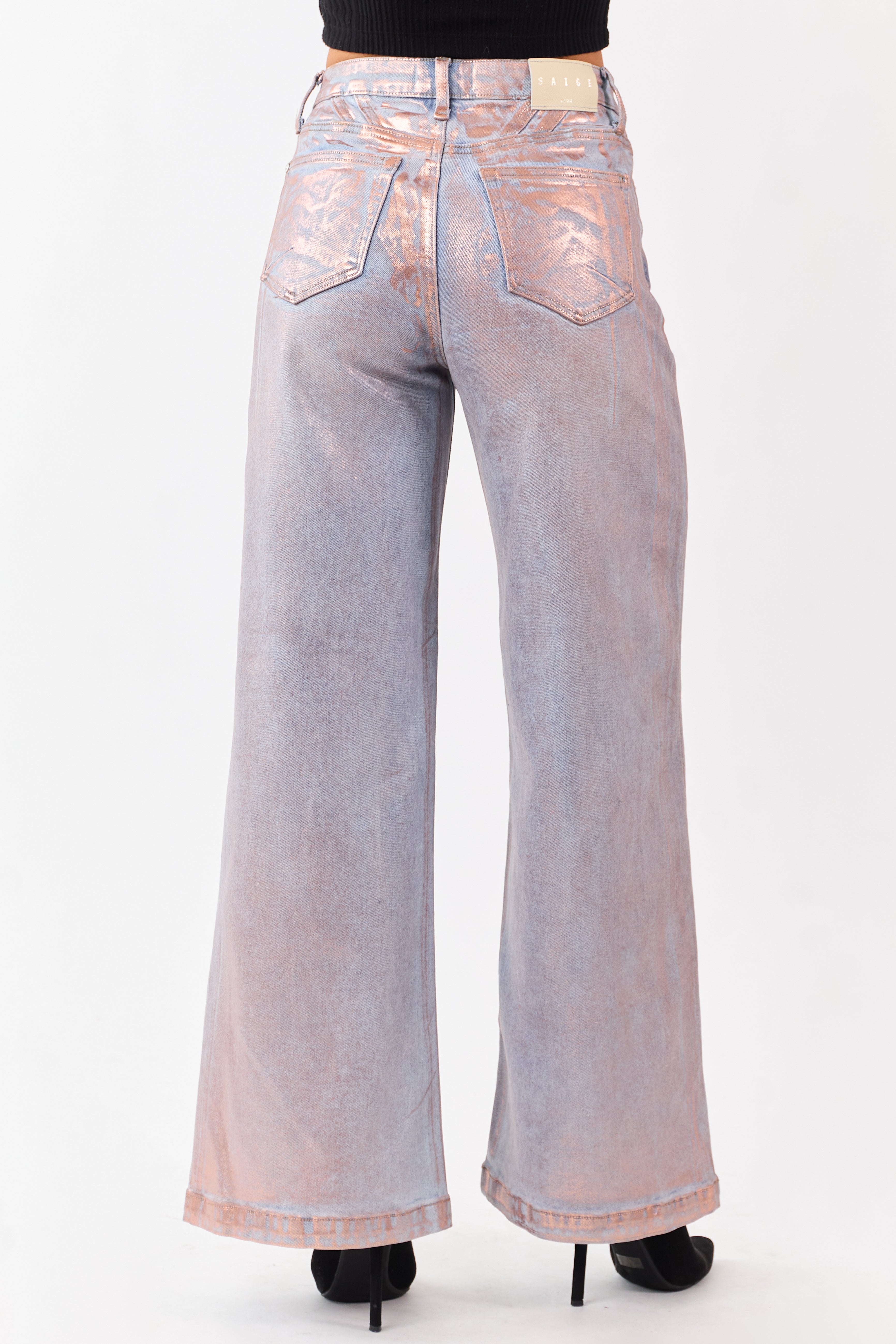 Saige Pink Metallic Wide Stretchy Tummy Control Jeans