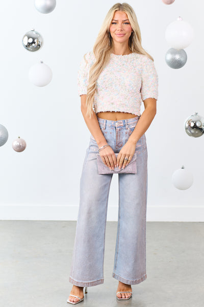 Saige Pink Metallic Wide Stretchy Tummy Control Jeans