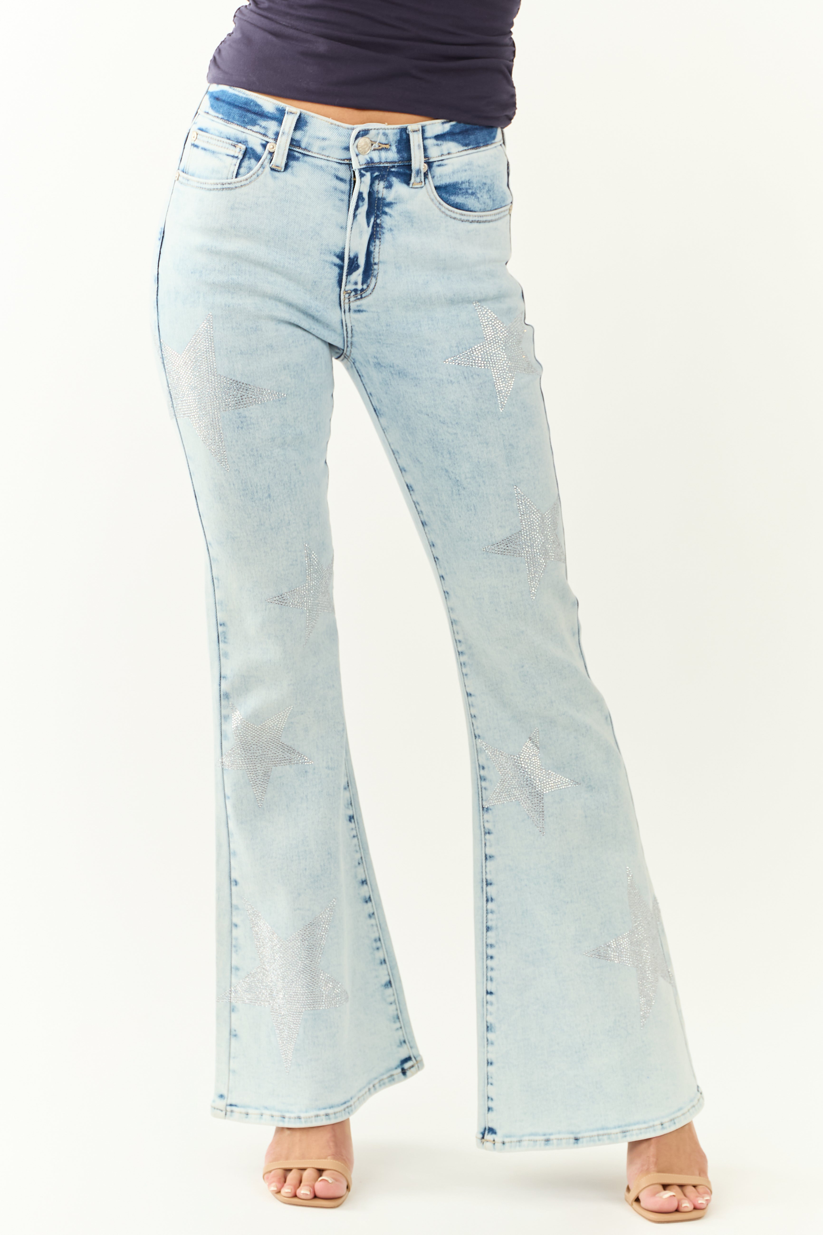 Saige Light Tummy Control Star Pattern Flare Jeans | Lime Lush