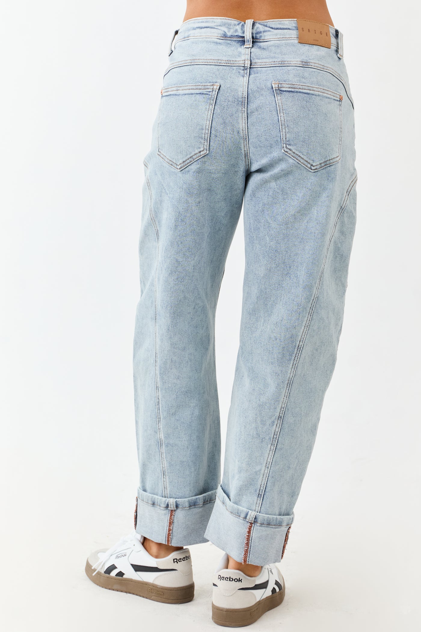 Saige Light Wash High Rise Cuffed Barrel Jeans