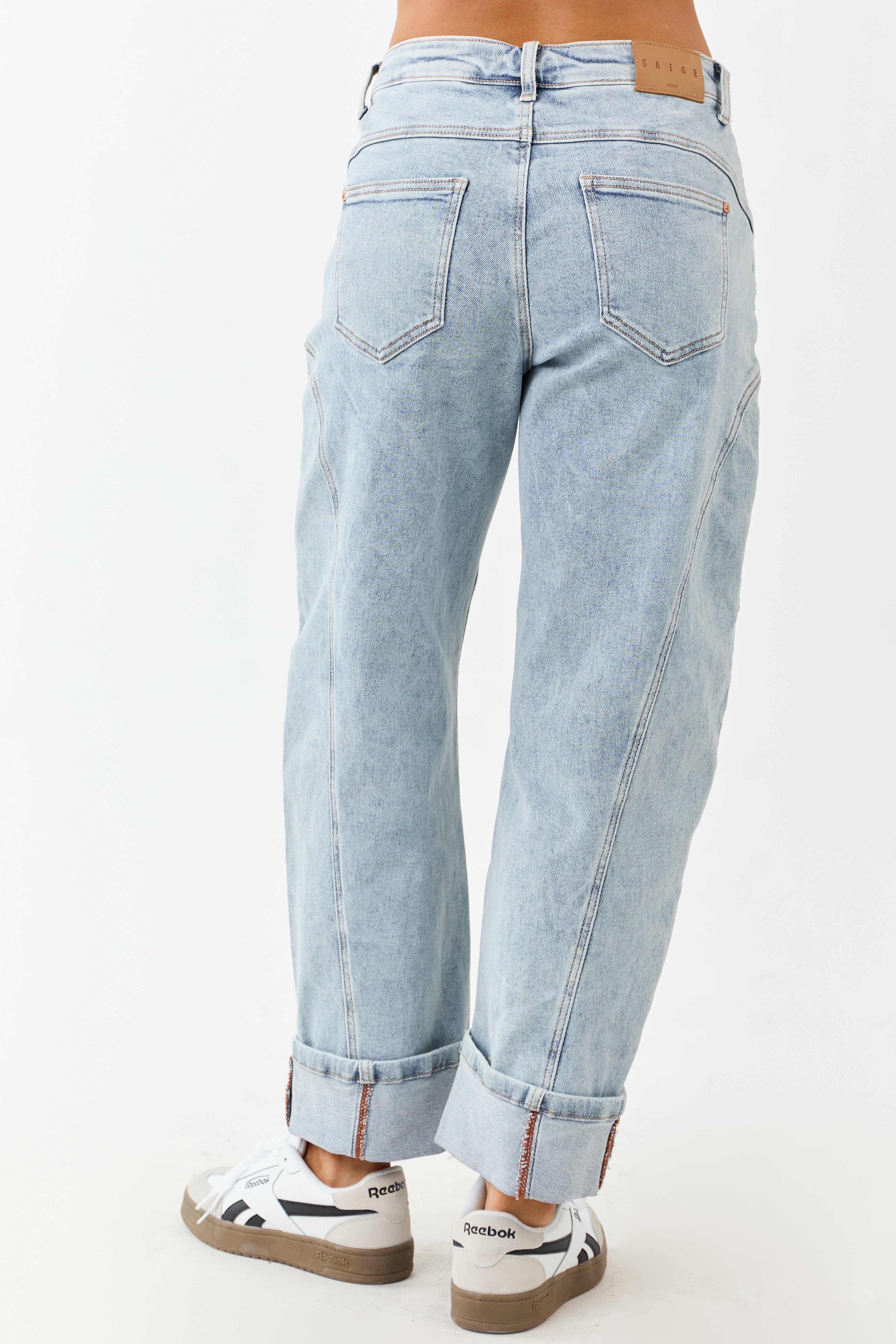 Saige Light Wash High Rise Cuffed Barrel Jeans