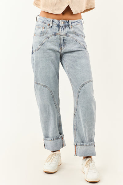 PRE-ORDER Saige Light Wash High Rise Cuffed Barrel Jeans SHIP ETA 8/8