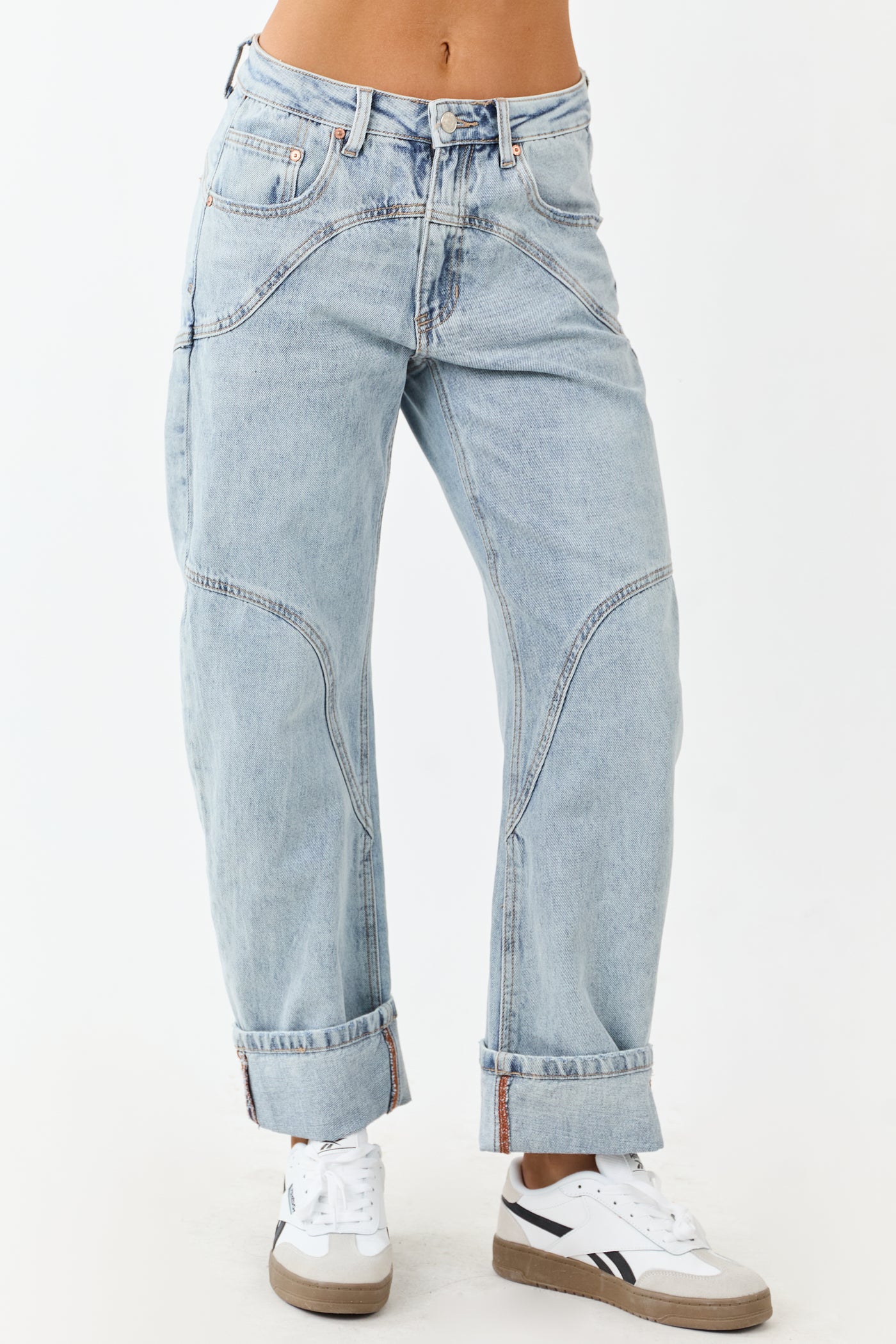 Saige Light Wash High Rise Cuffed Barrel Jeans