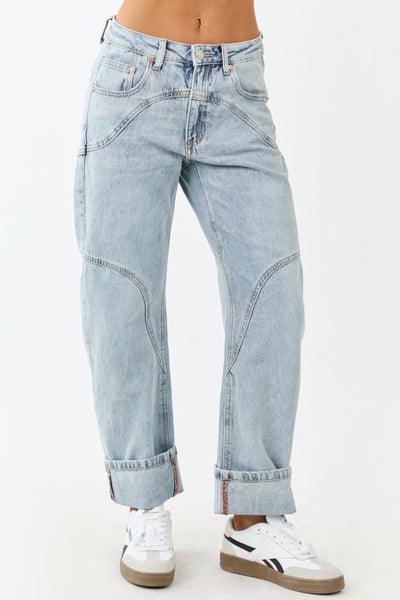 Saige Light Wash High Rise Cuffed Barrel Jeans