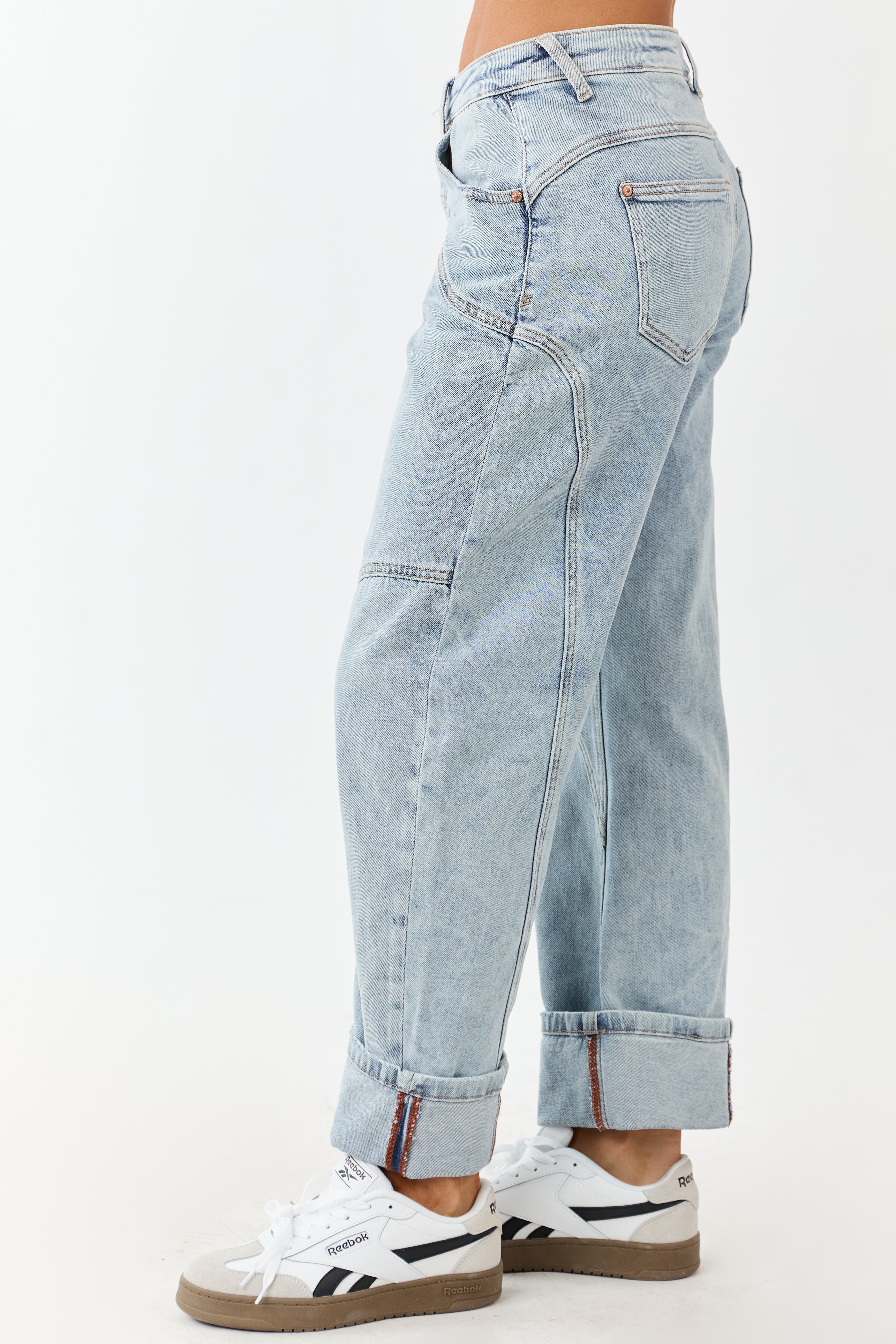 Saige Light Wash High Rise Cuffed Barrel Jeans