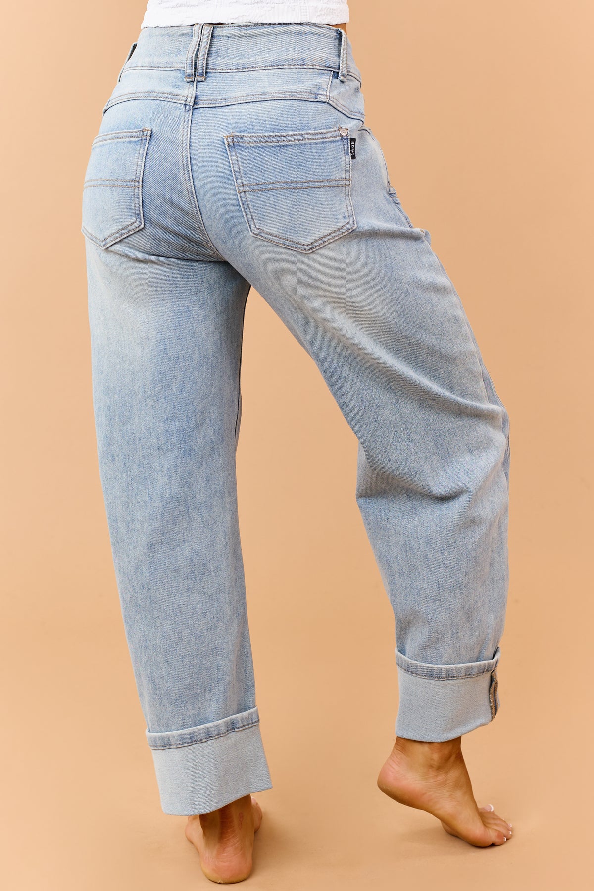 Saige Light Wash Pleated Panel High Rise Barrel Jeans
