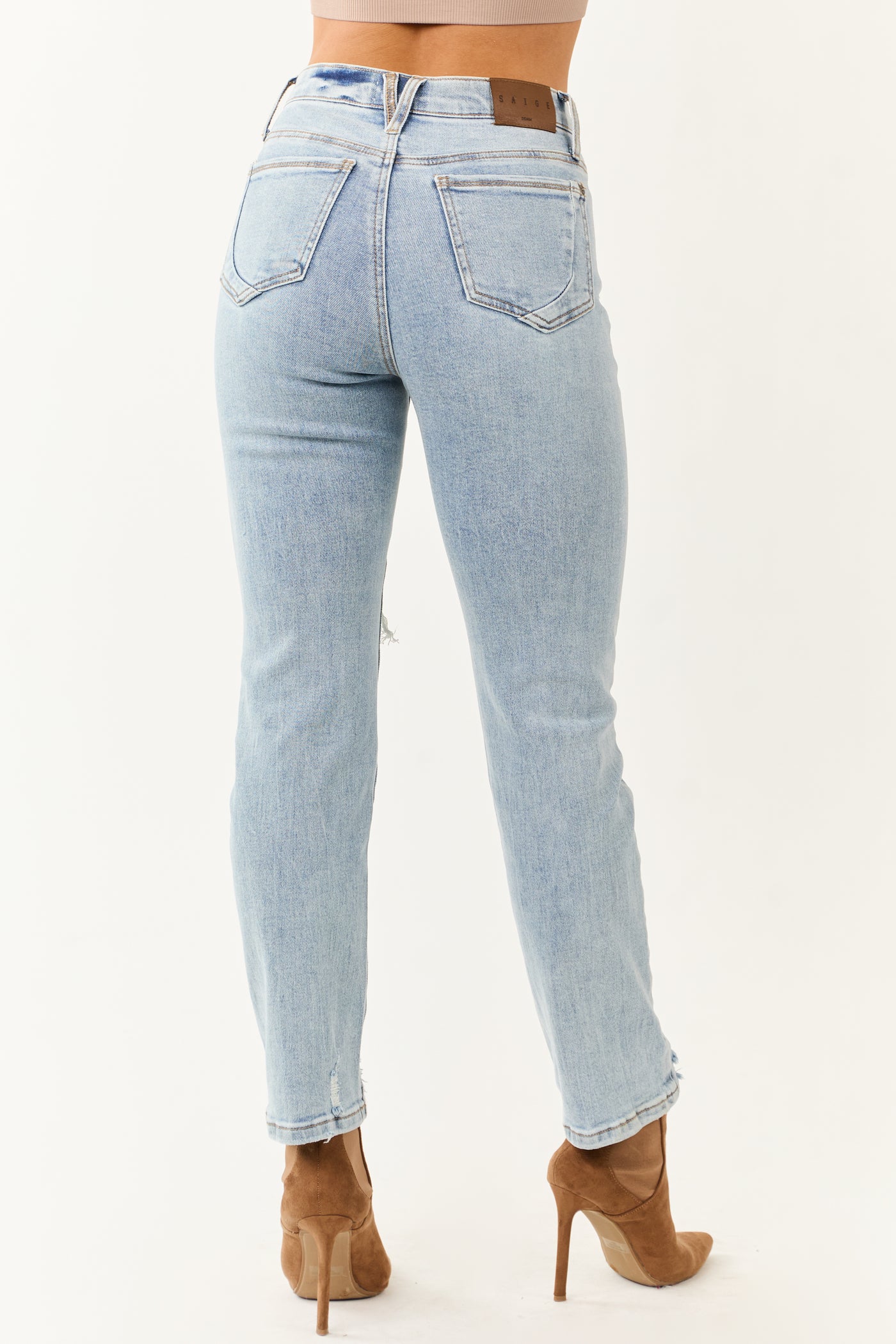Saige Light Wash Slim Straight Tummy Control Jeans