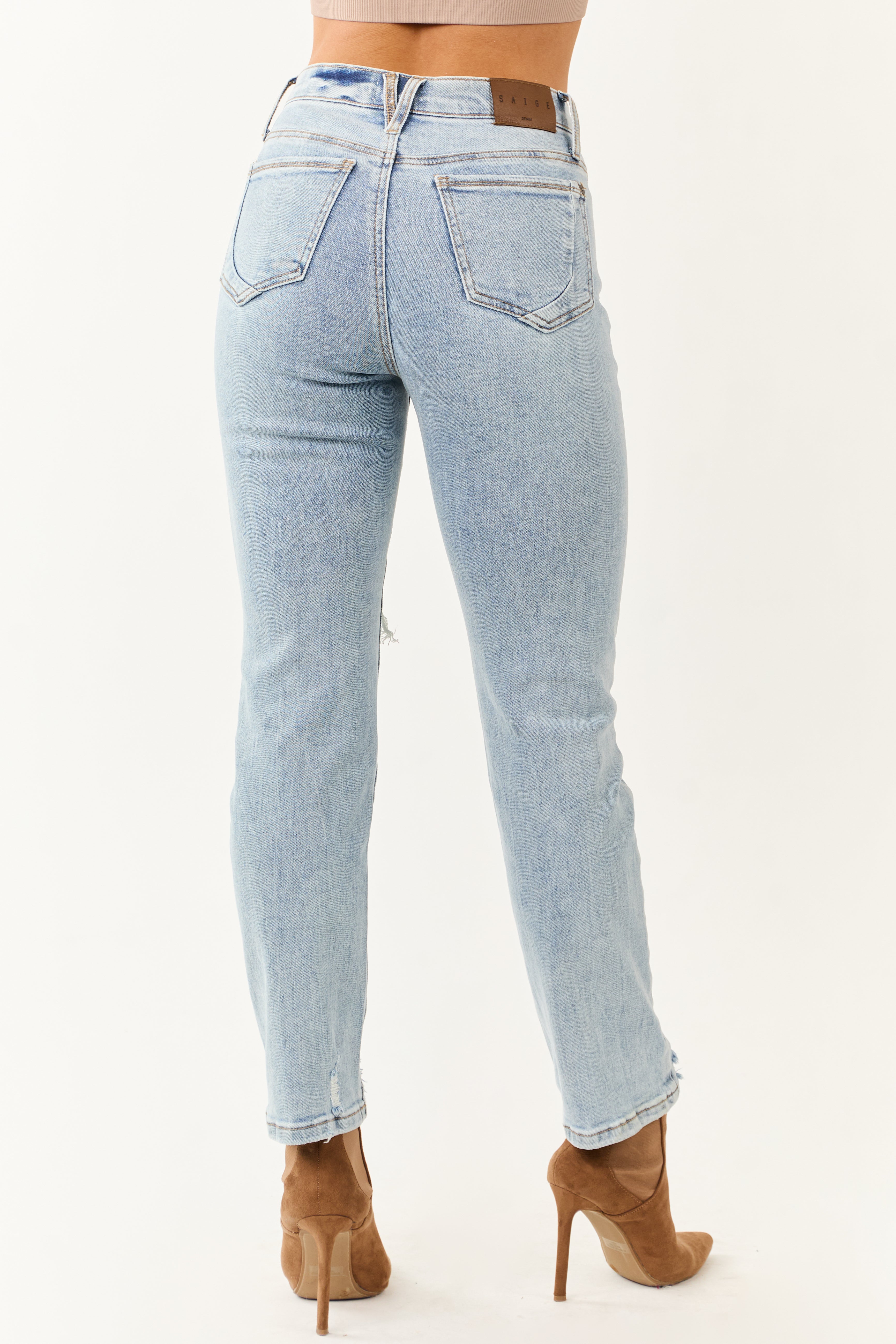 Saige Light Wash Slim Straight Tummy Control Jeans