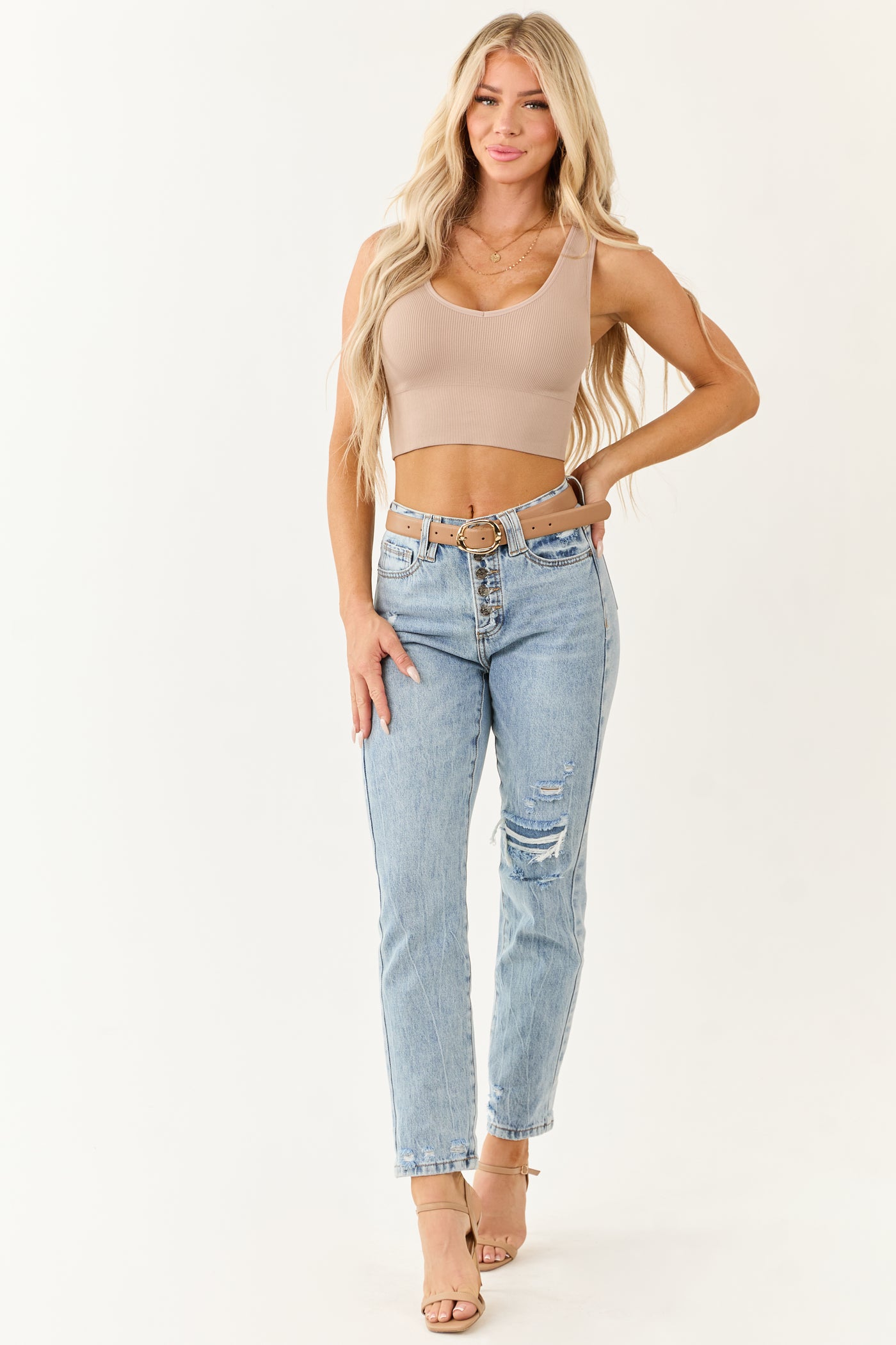 Saige Light Wash Slim Straight Tummy Control Jeans
