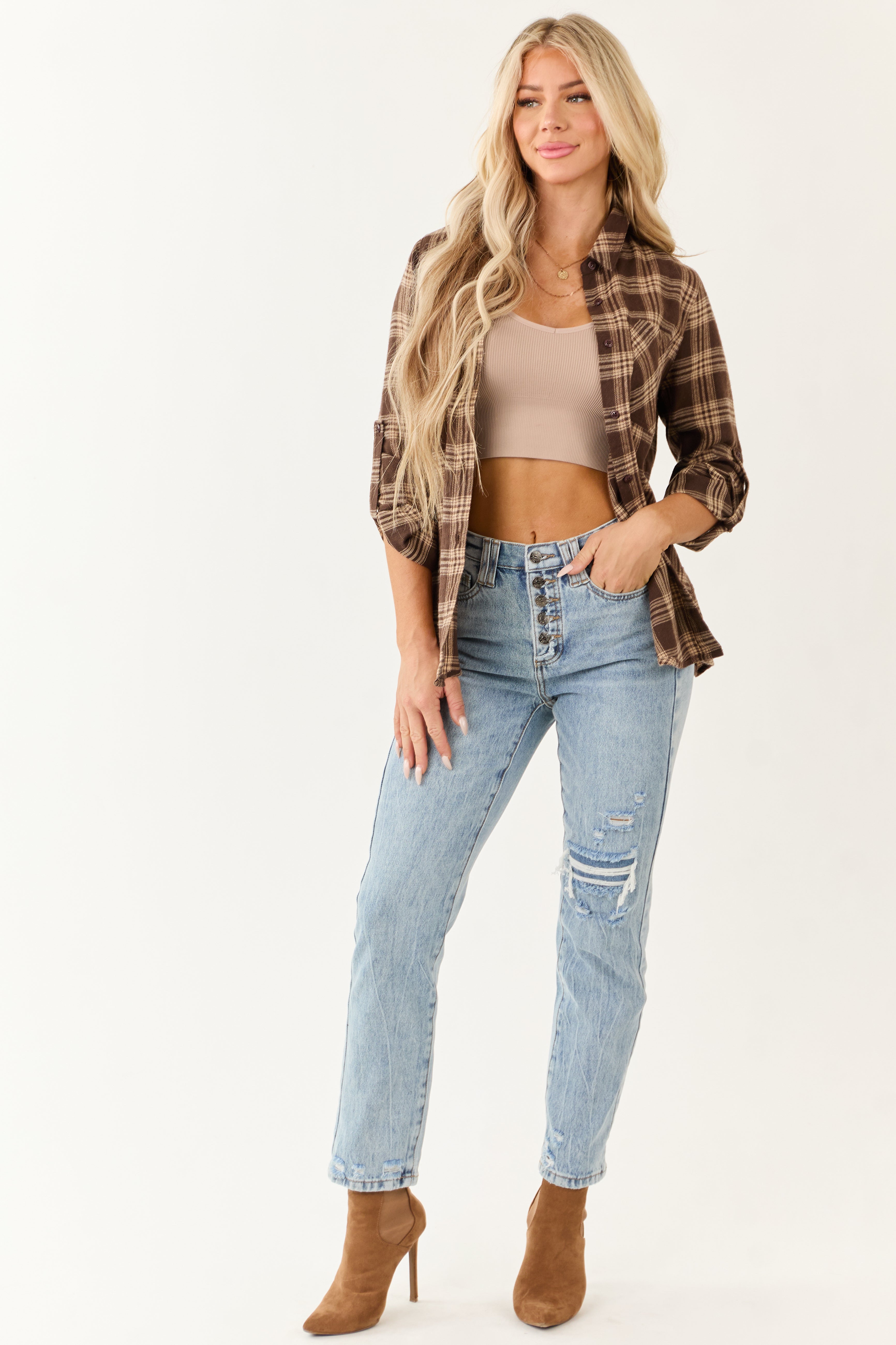 Saige Light Wash Slim Straight Tummy Control Jeans