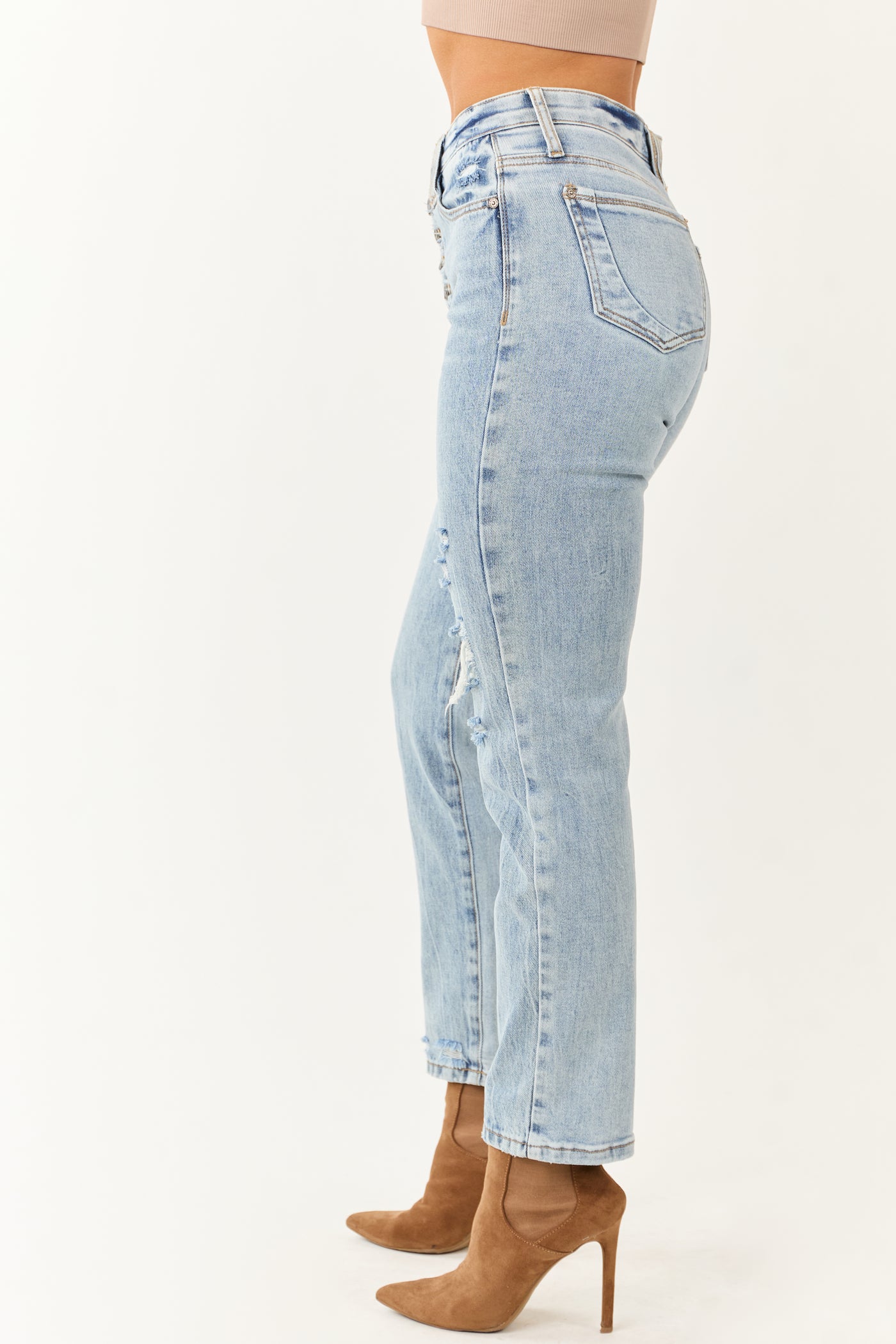 Saige Light Wash Slim Straight Tummy Control Jeans