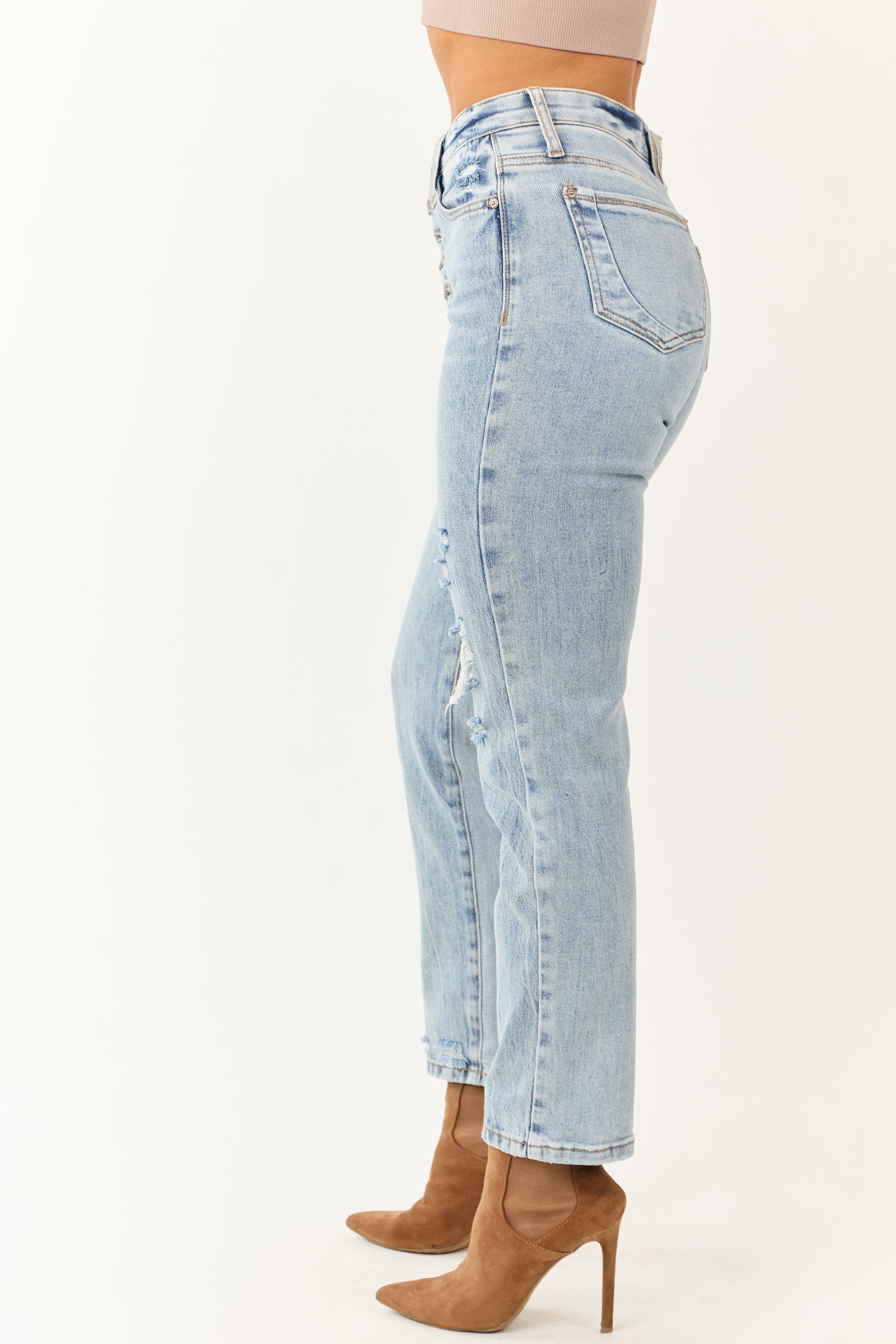 Saige Light Wash Slim Straight Tummy Control Jeans